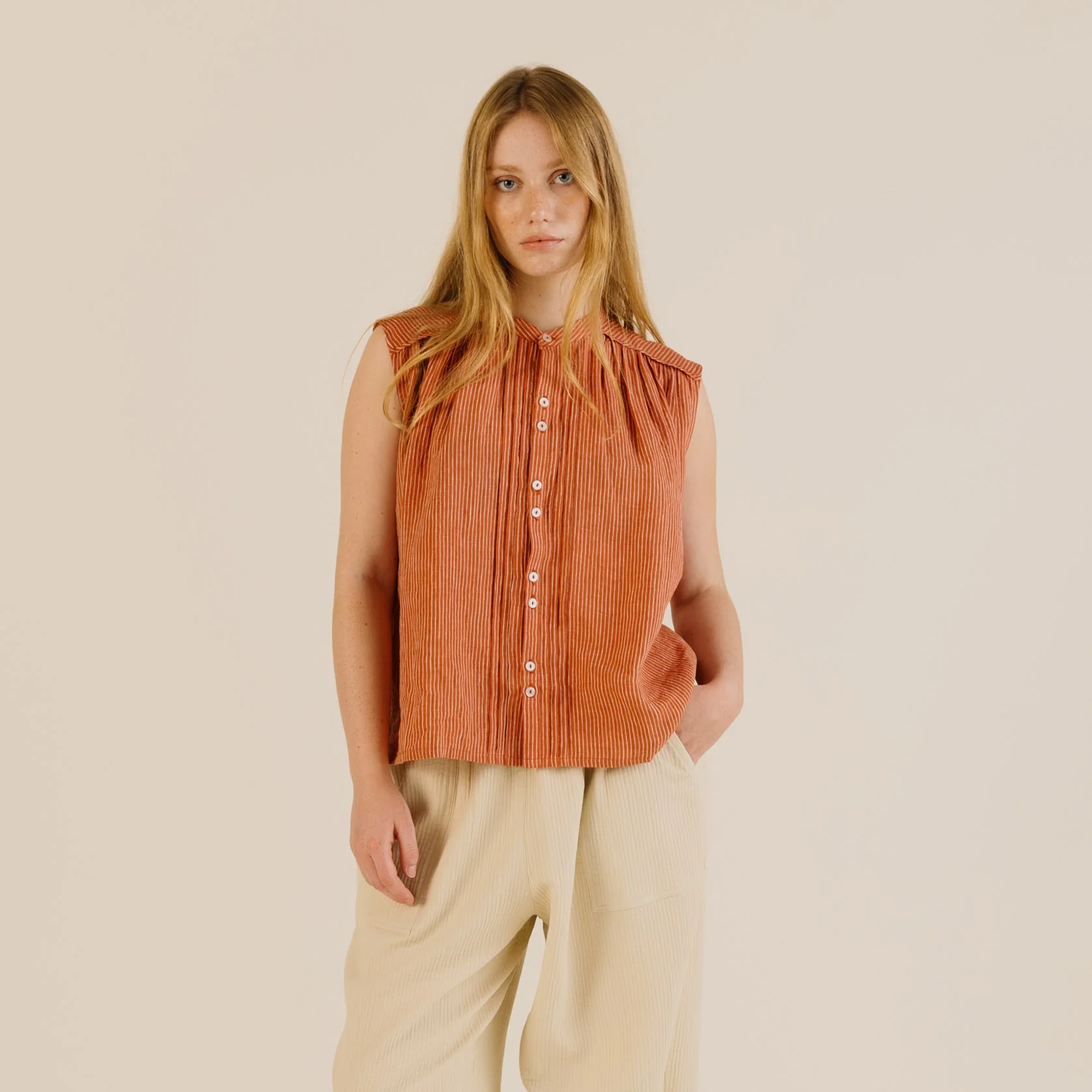 Women's Linen Deli Shirt - Brick - Image 8