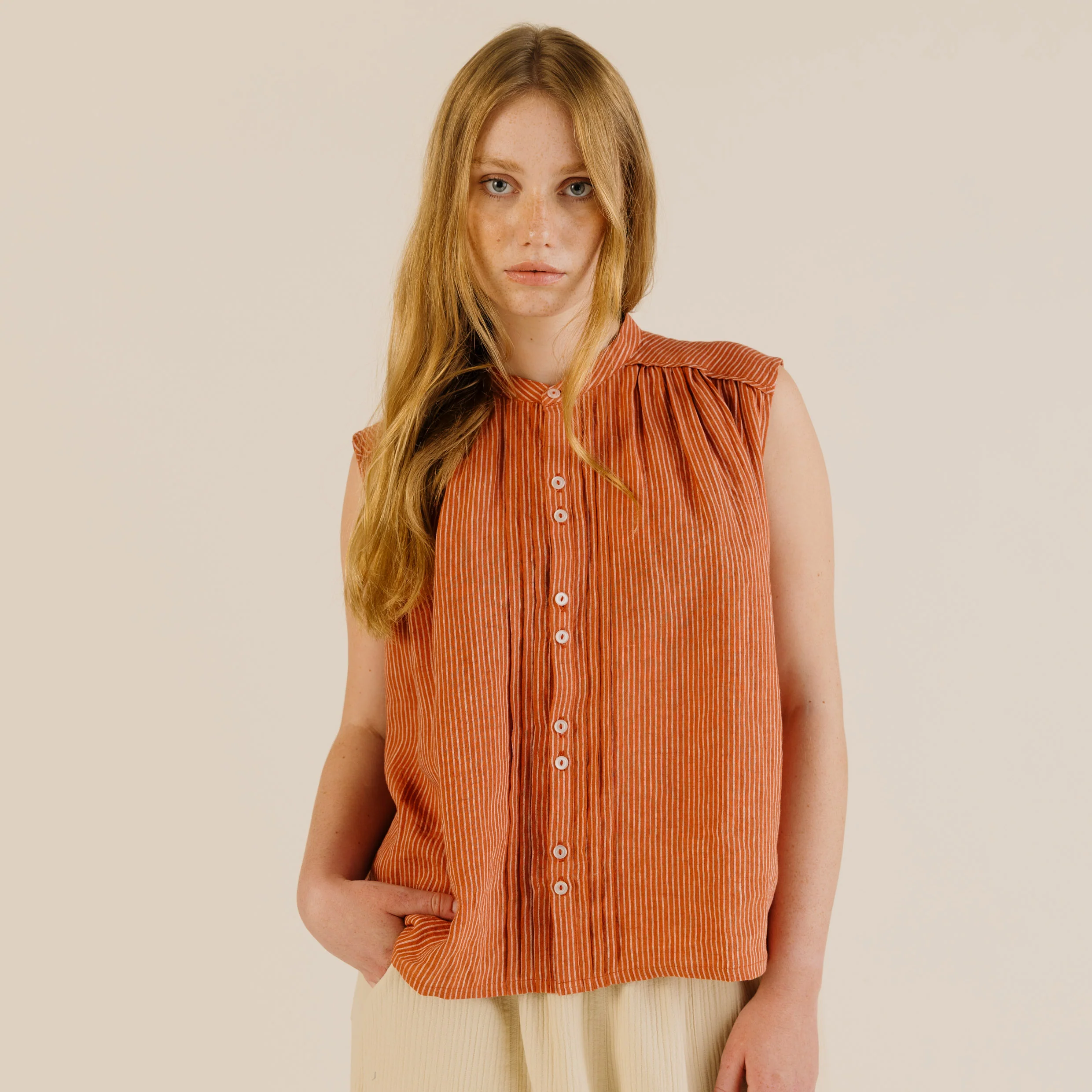 Women's Linen Deli Shirt - Brick - Image 9