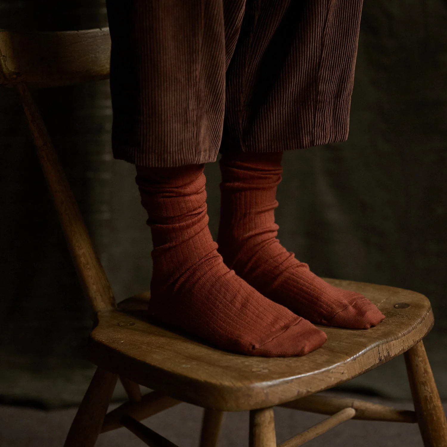 Weaver Adults Knee High Socks - Wool - Rust