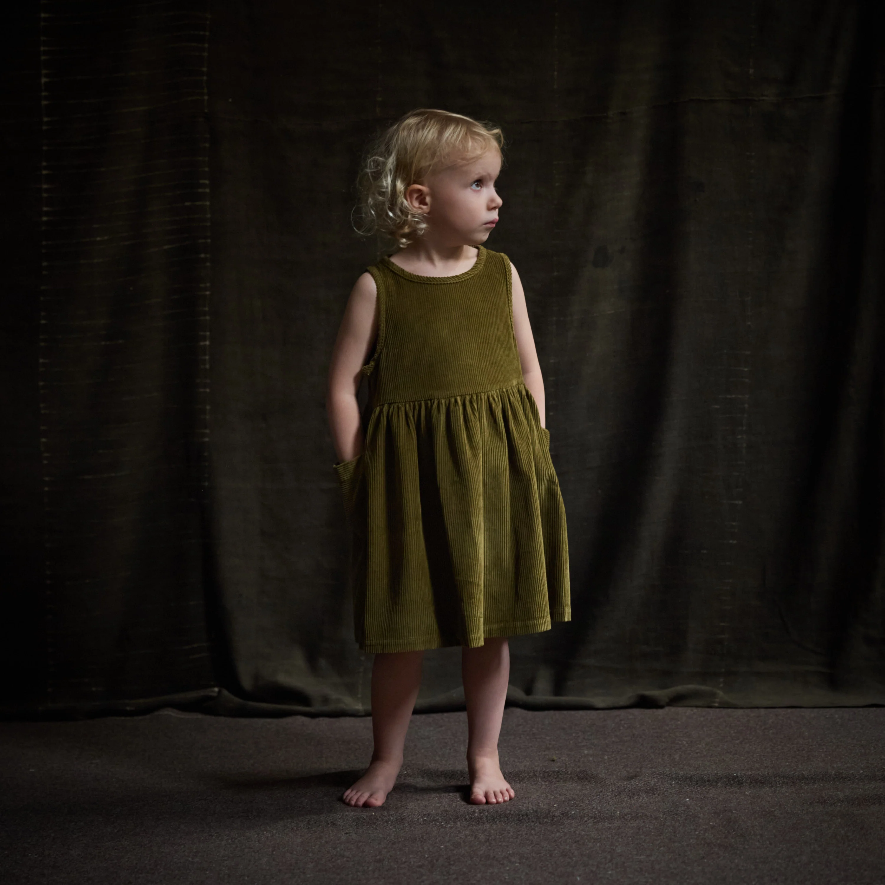 Aspen Baby & Kids Dress - Cotton Corduroy - Seaweed