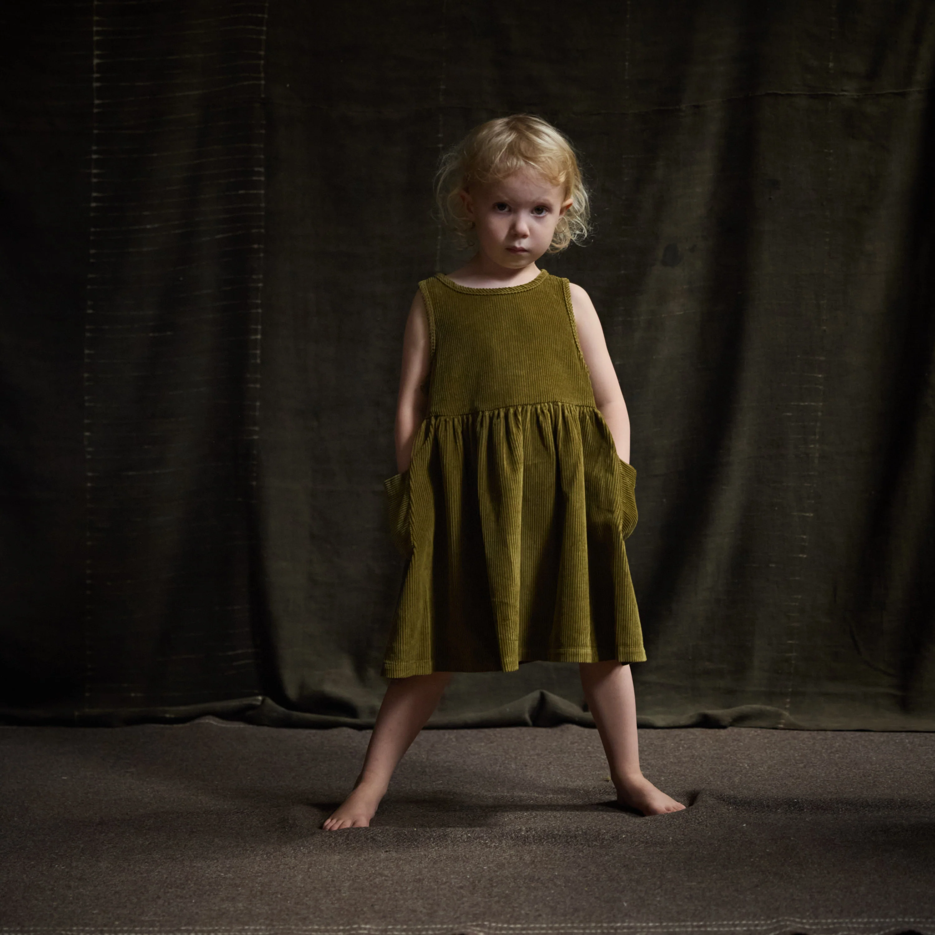 Aspen Baby & Kids Dress - Cotton Corduroy - Seaweed - Image 3