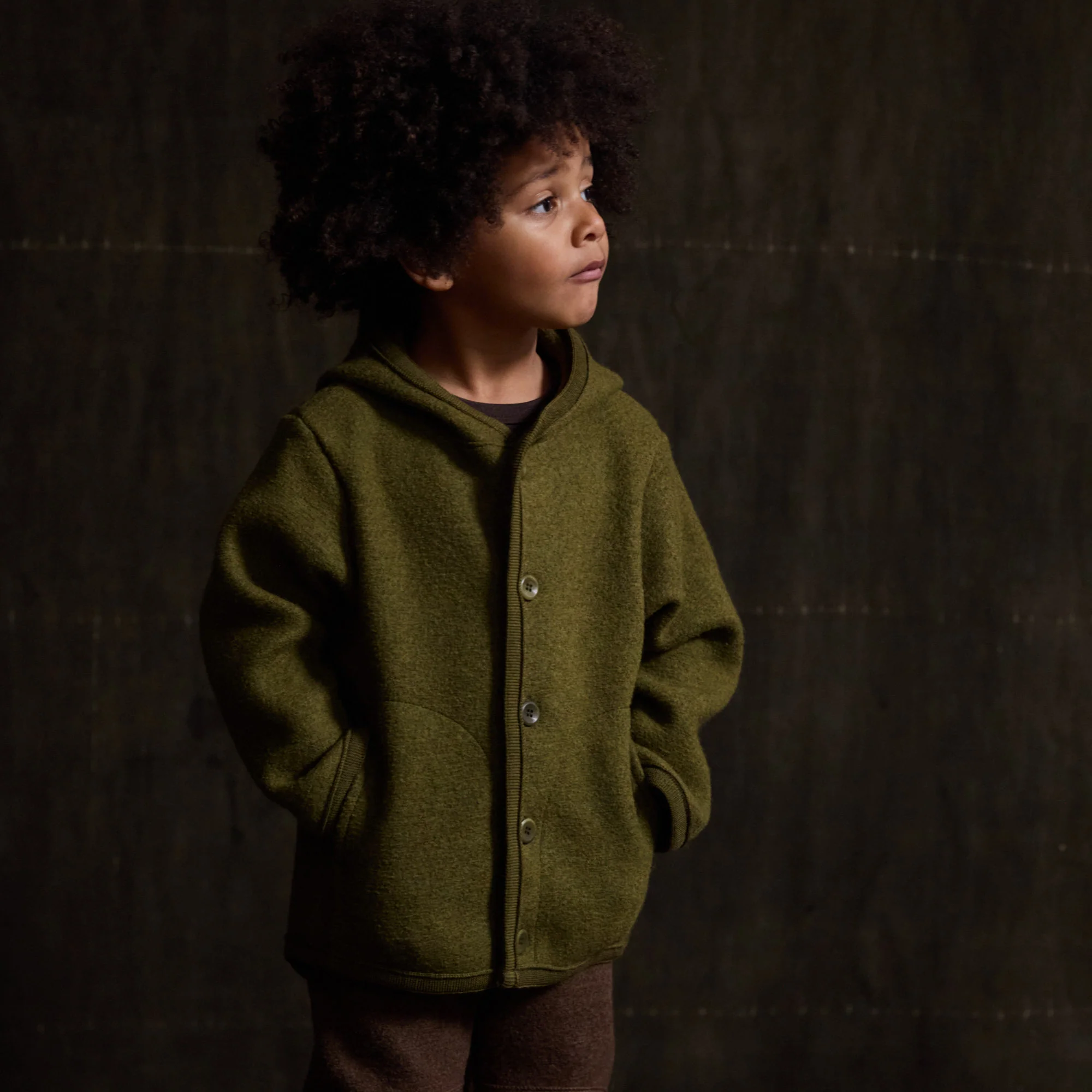 Bramble Baby & Kids Jacket - Boiled Merino Wool - Seaweed - Image 2