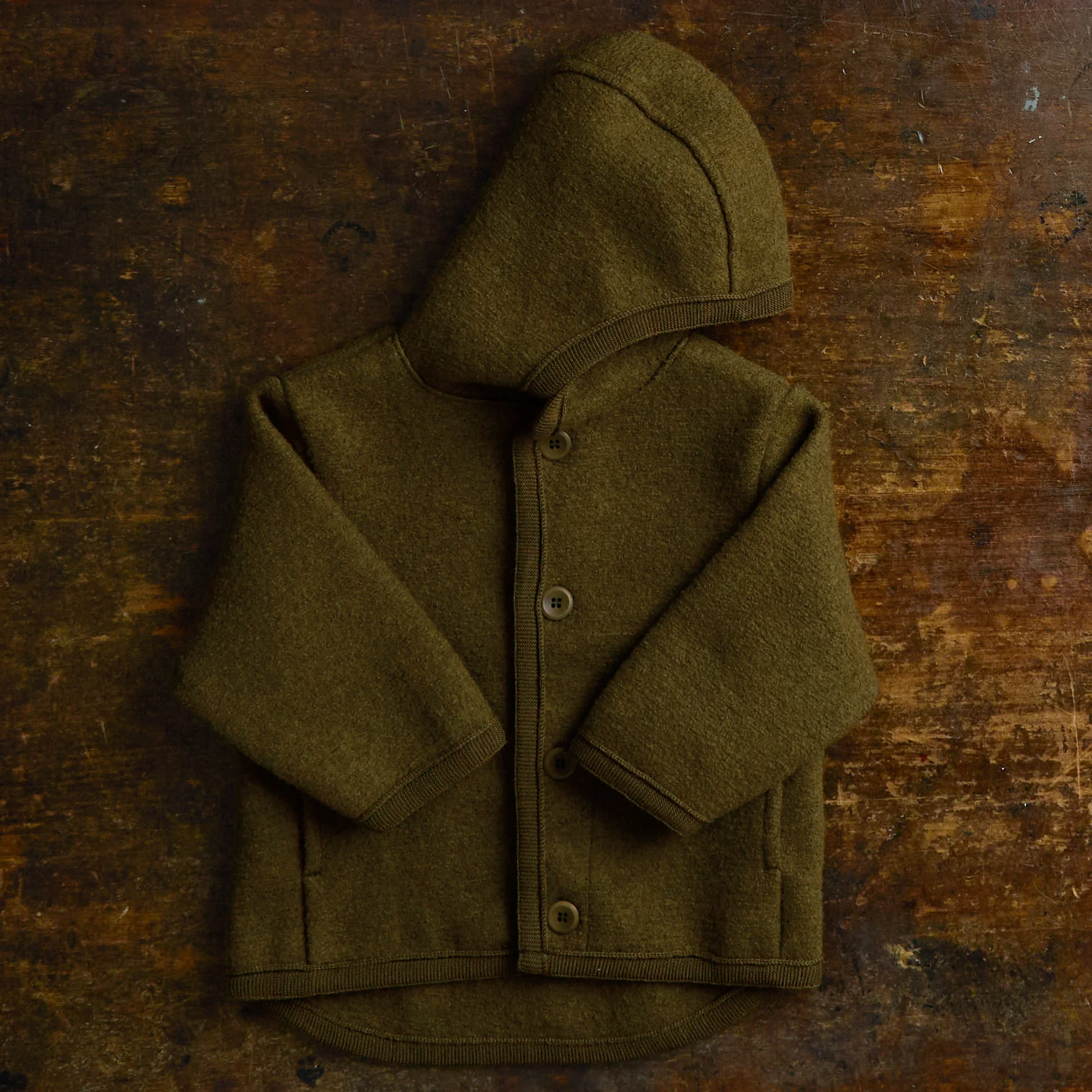 Bramble Baby & Kids Jacket - Boiled Merino Wool - Seaweed - Image 3