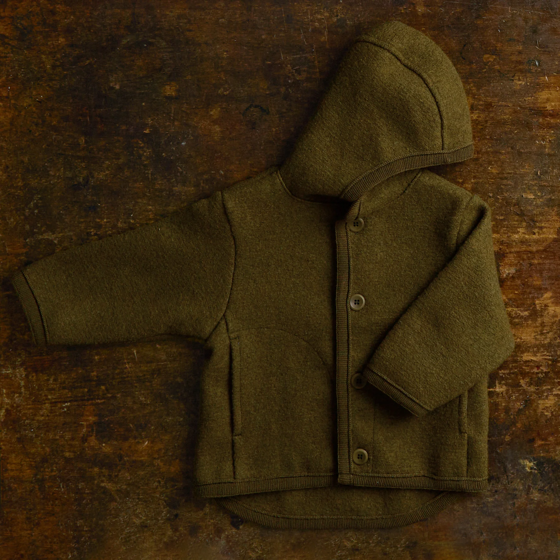 Bramble Baby & Kids Jacket - Boiled Merino Wool - Seaweed - Image 4