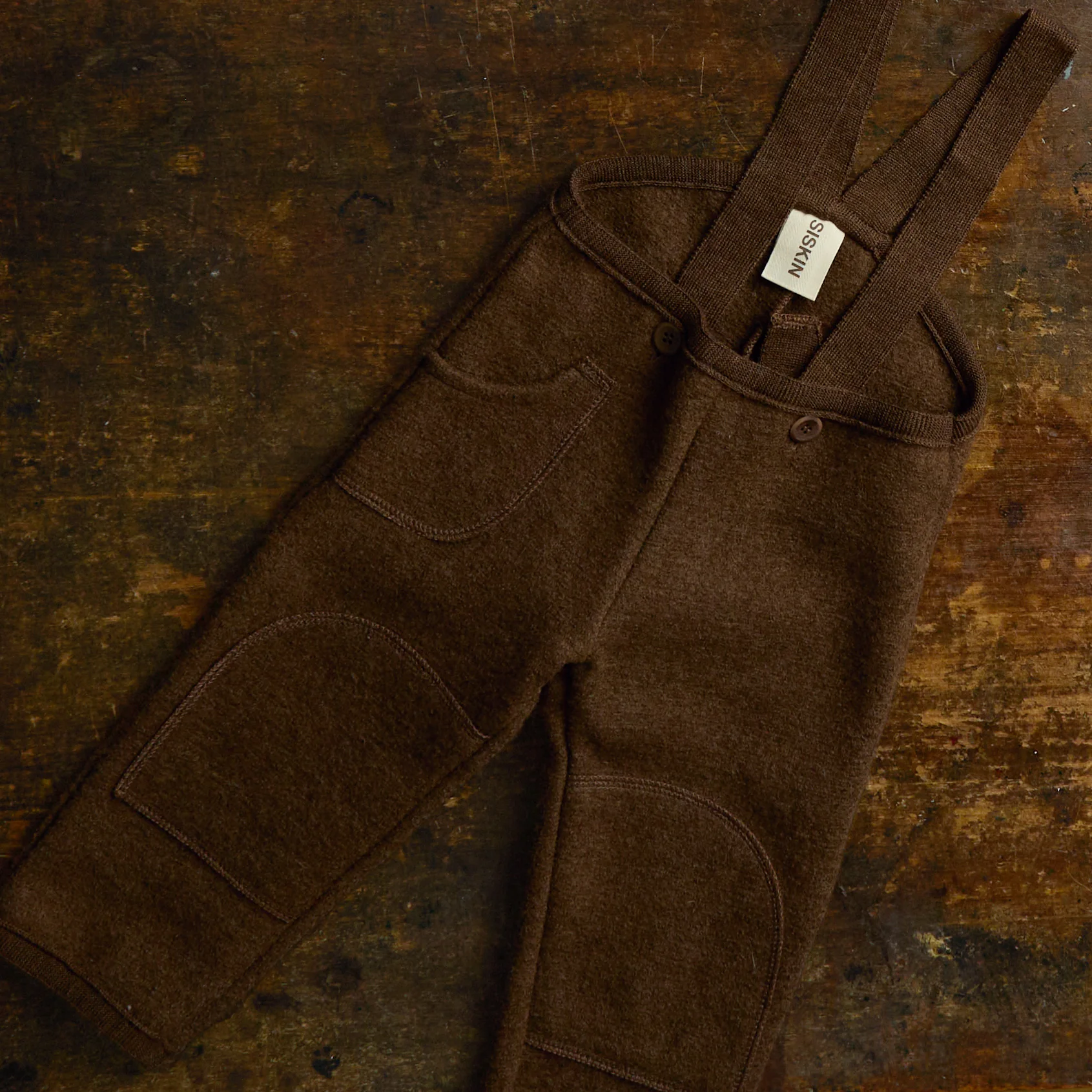 River Baby & Kids Pocket Dungarees - Boiled Merino Wool - Hazelnut - Image 3
