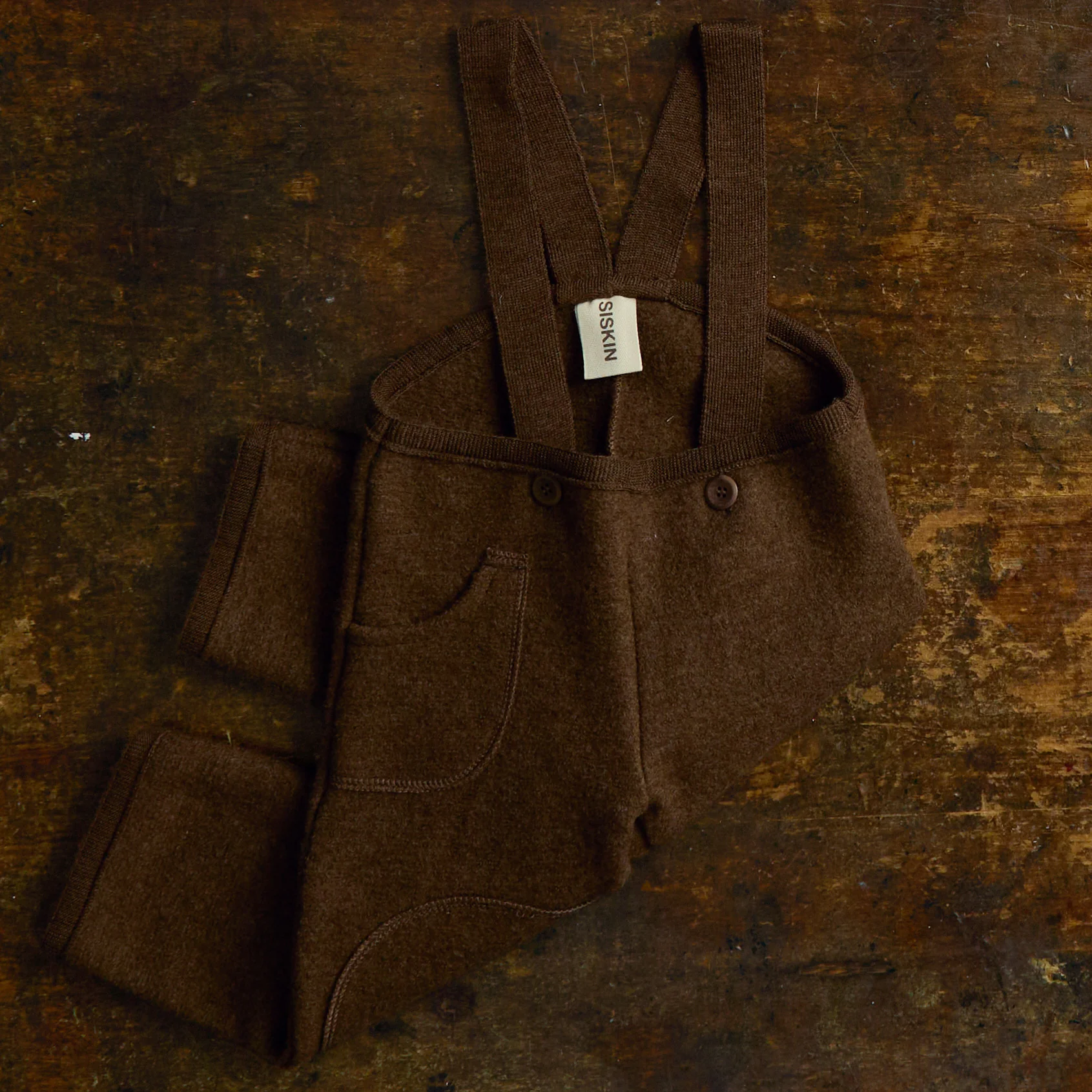 River Baby & Kids Pocket Dungarees - Boiled Merino Wool - Hazelnut - Image 5