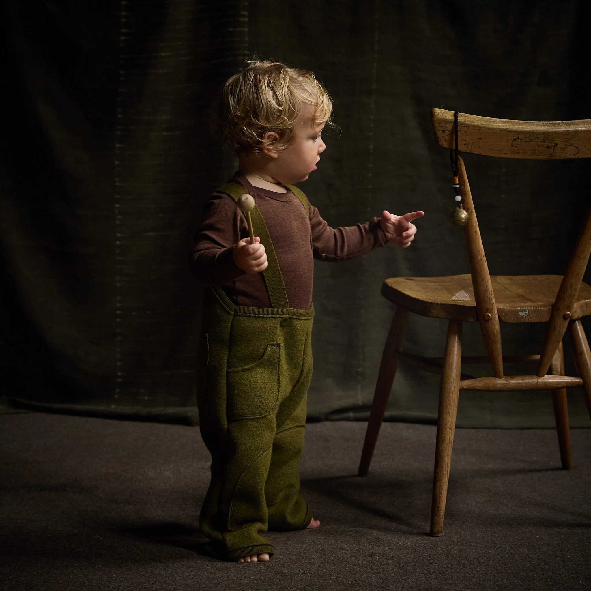 River Baby & Kids Pocket Dungarees - Boiled Merino Wool - Seaweed