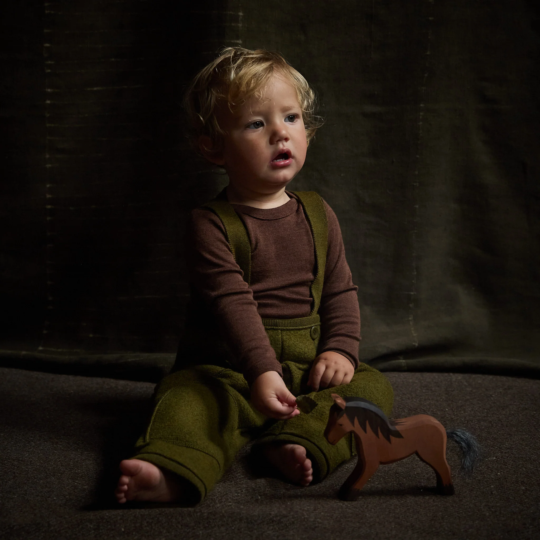 River Baby & Kids Pocket Dungarees - Boiled Merino Wool - Seaweed - Image 3