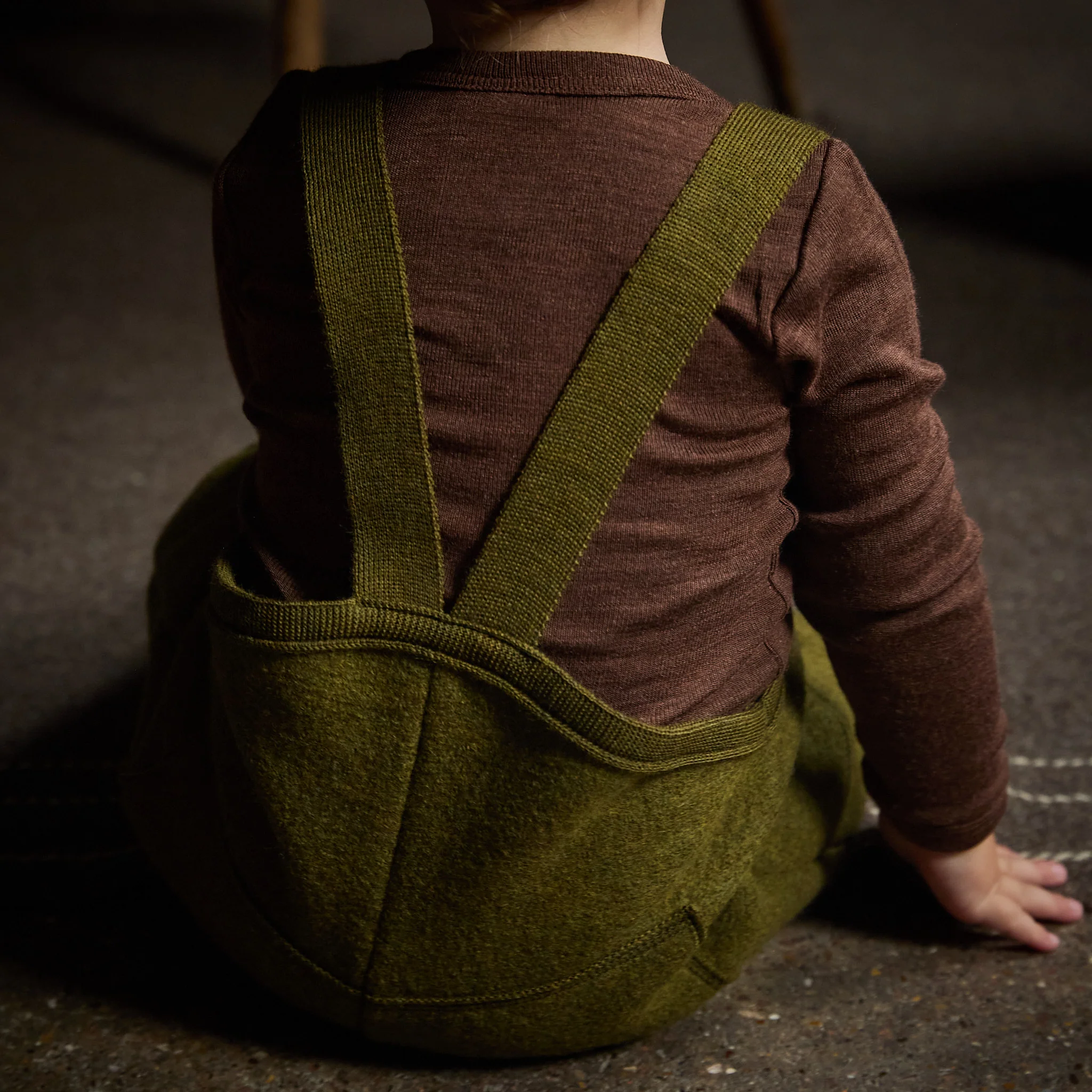 River Baby & Kids Pocket Dungarees - Boiled Merino Wool - Seaweed - Image 4