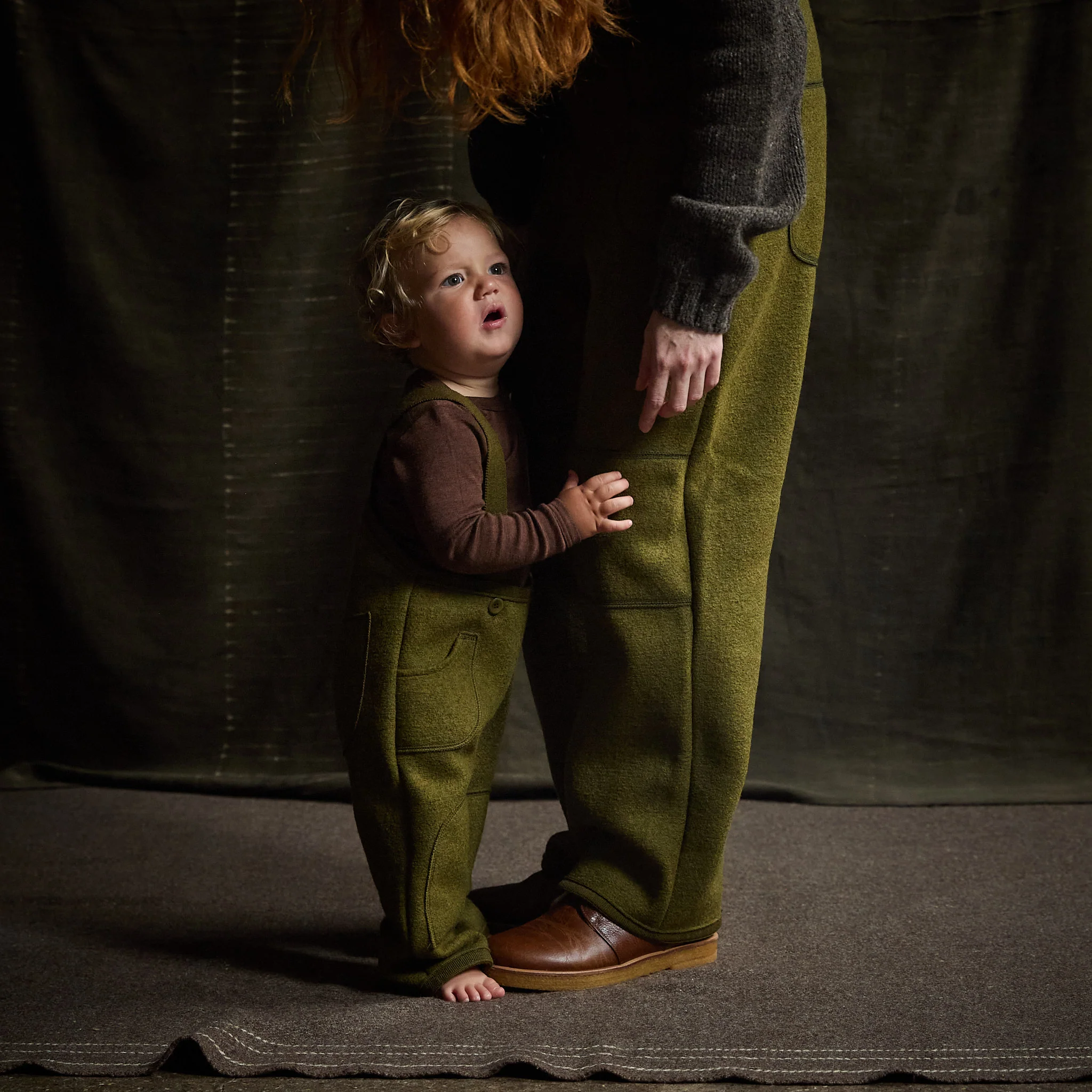 River Baby & Kids Pocket Dungarees - Boiled Merino Wool - Seaweed - Image 5