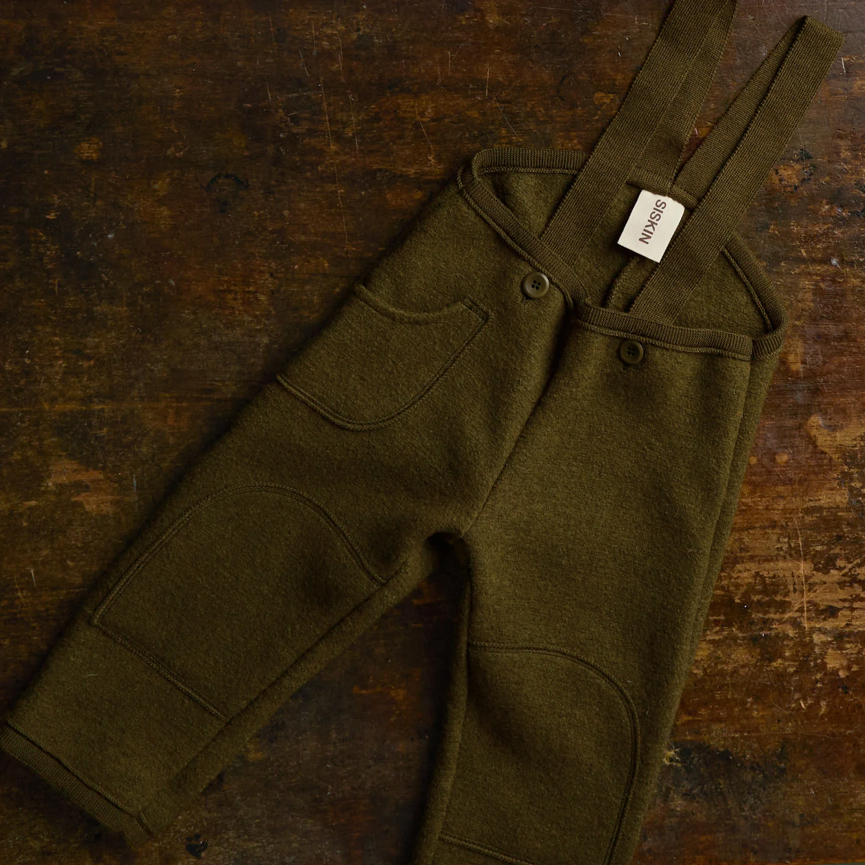 River Baby & Kids Pocket Dungarees - Boiled Merino Wool - Seaweed - Image 6