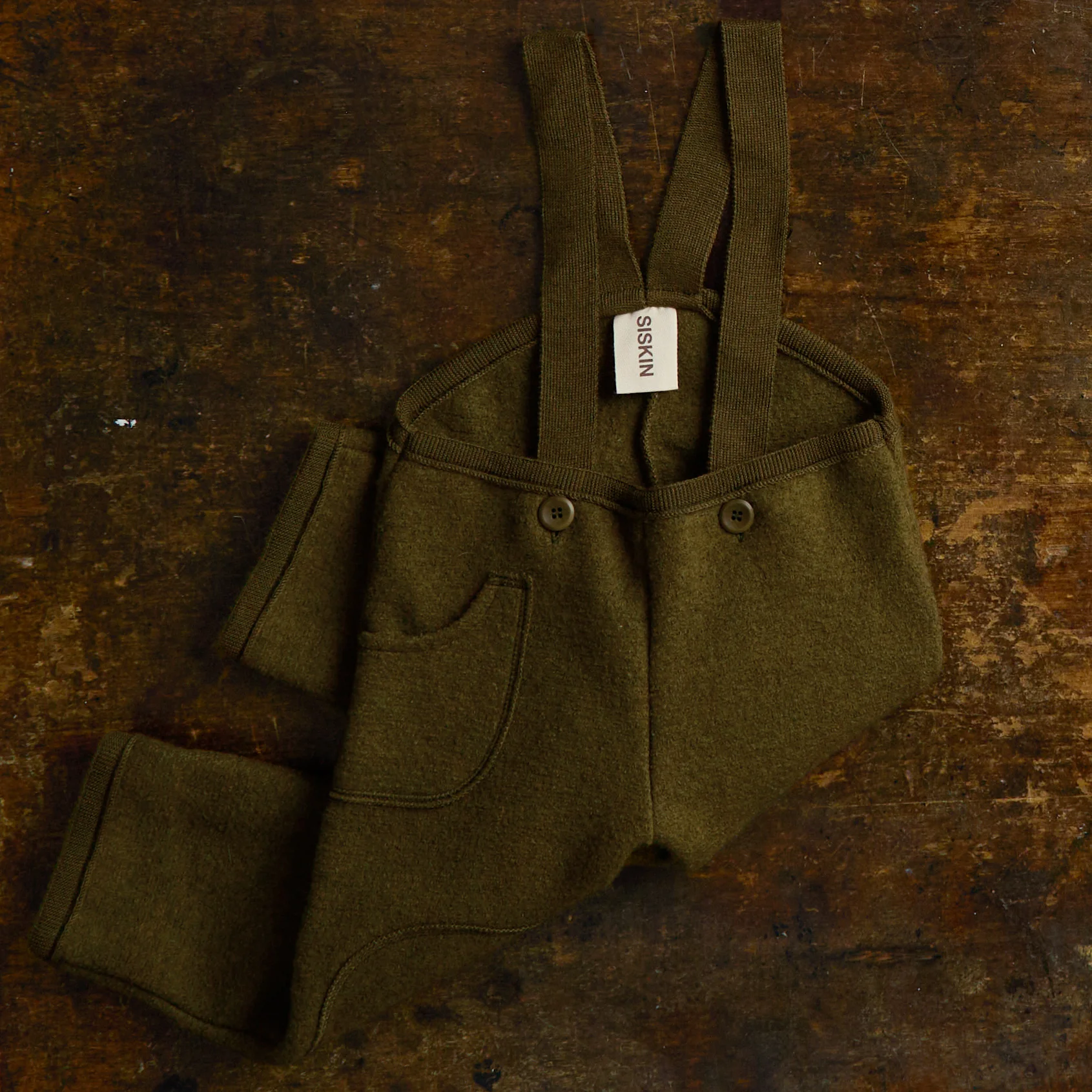 River Baby & Kids Pocket Dungarees - Boiled Merino Wool - Seaweed - Image 7