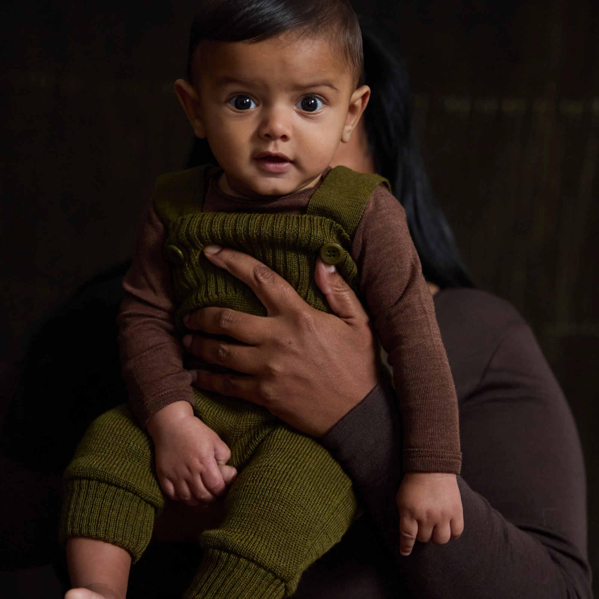 Mist Baby Dungarees - Merino Wool - Seaweed - Image 2