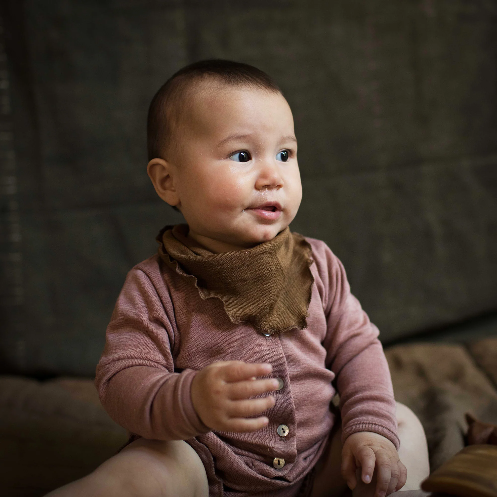 Swan Baby & Kids Bandana/Scarf - Merino Wool & Silk - Almond - Image 3