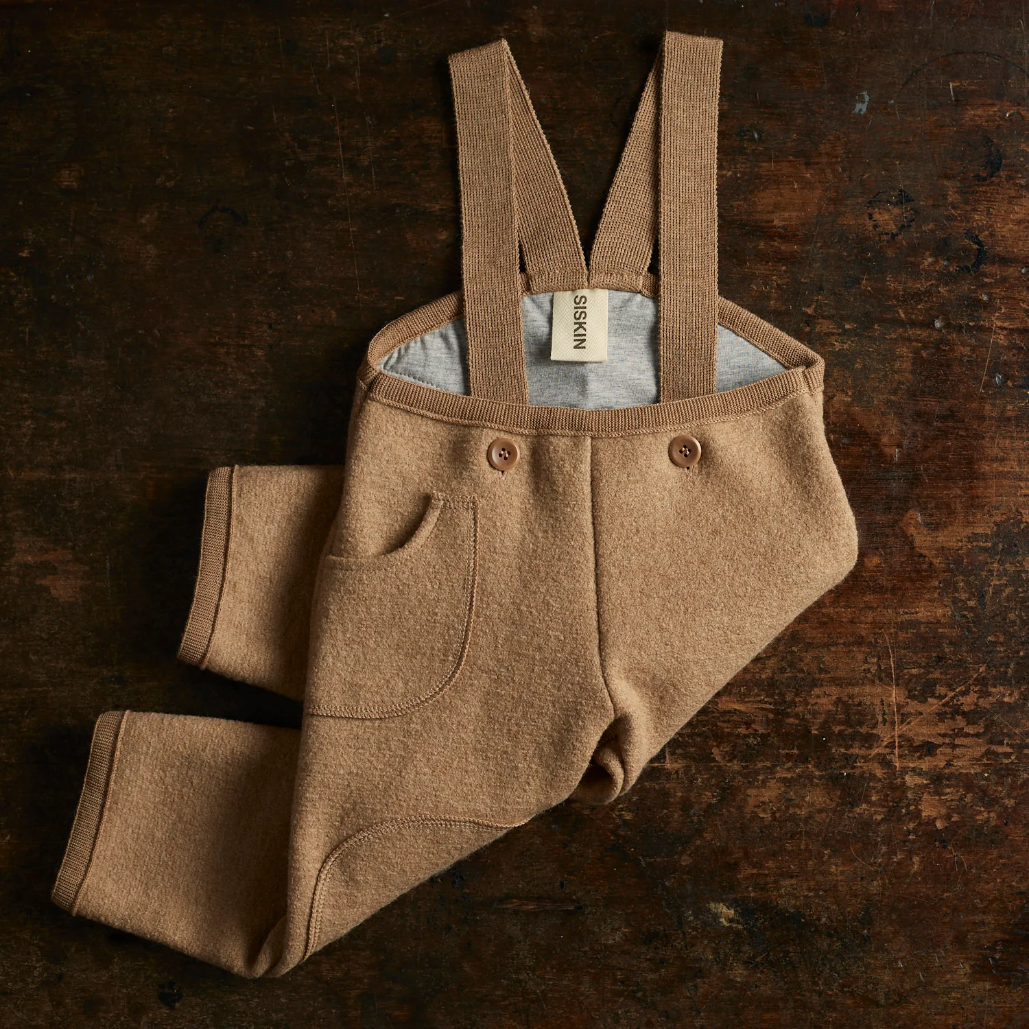 River Baby & Kids Pocket Dungarees - Boiled Merino Wool - Caramel - Image 2