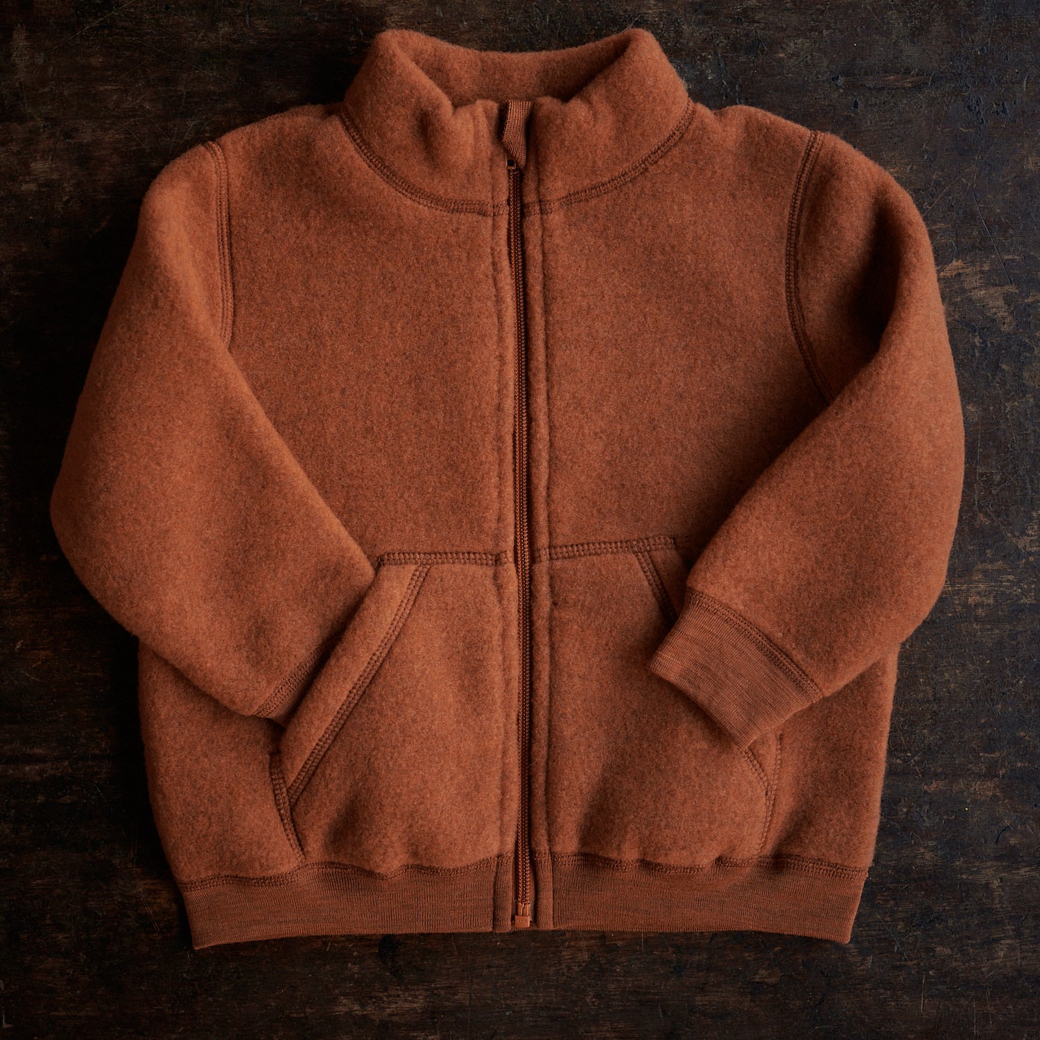 Kite Kids Jacket - Merino Wool Fleece - Deep Rust - Image 3