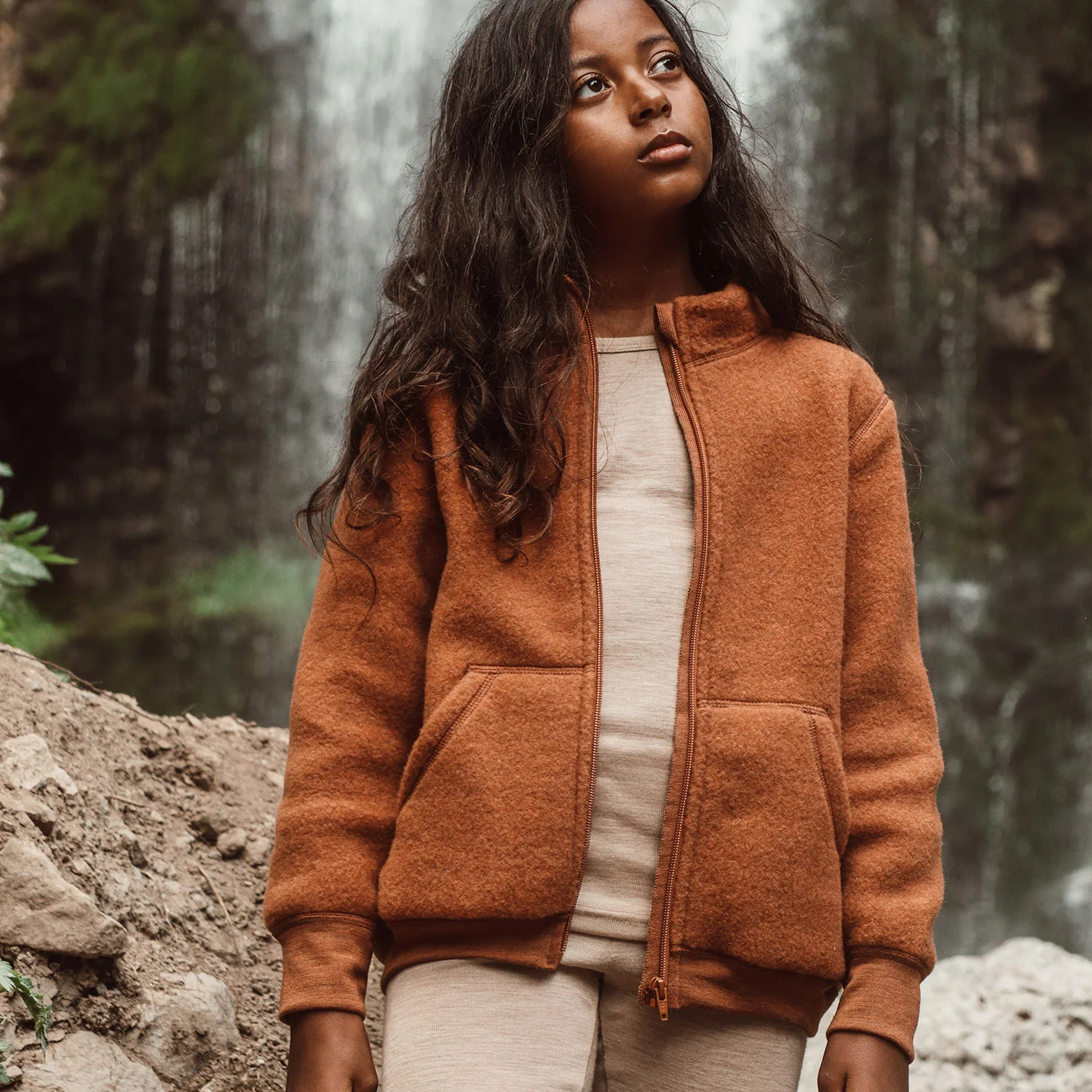 Kite Kids Jacket - Merino Wool Fleece - Deep Rust - Image 4