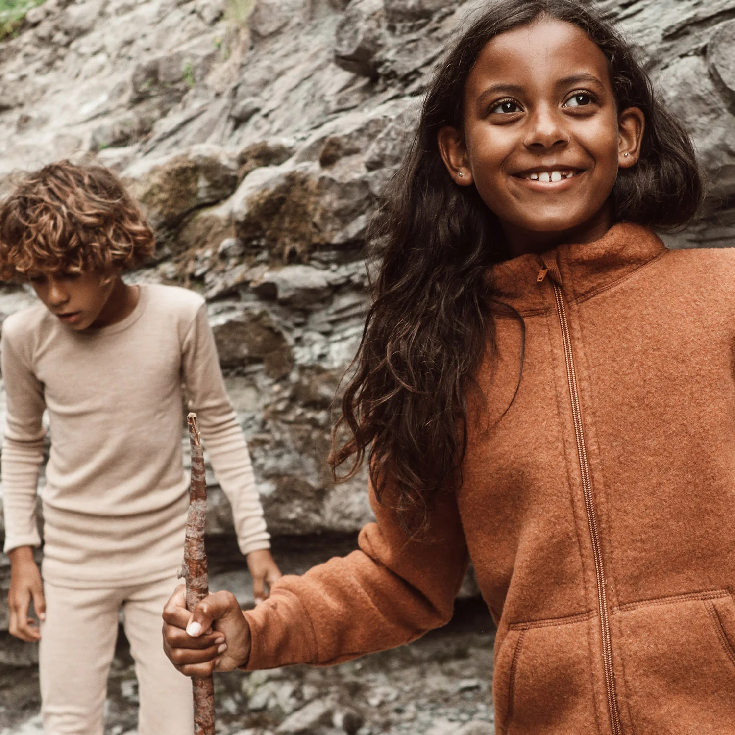 Kite Kids Jacket - Merino Wool Fleece - Deep Rust - Image 7
