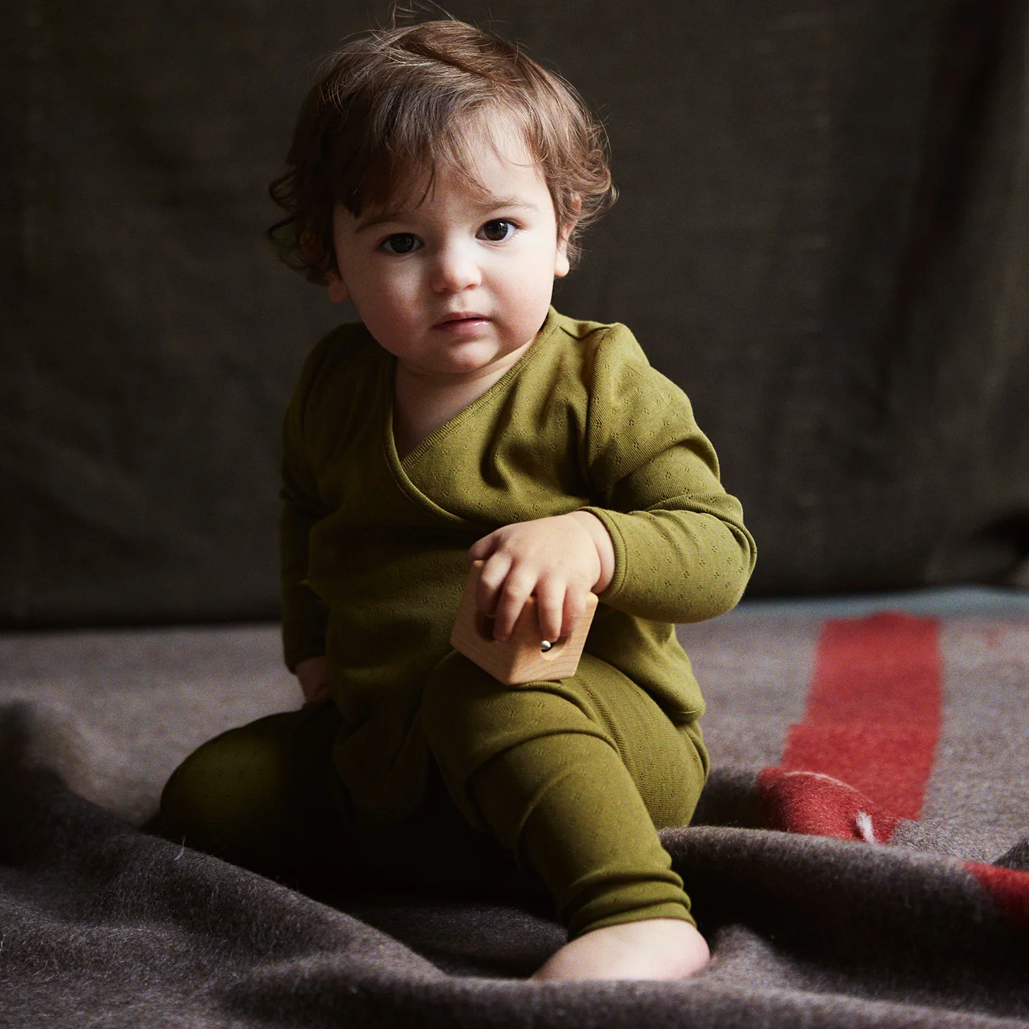 Caspius Baby Wrap Top - Cotton Pointelle - Olive