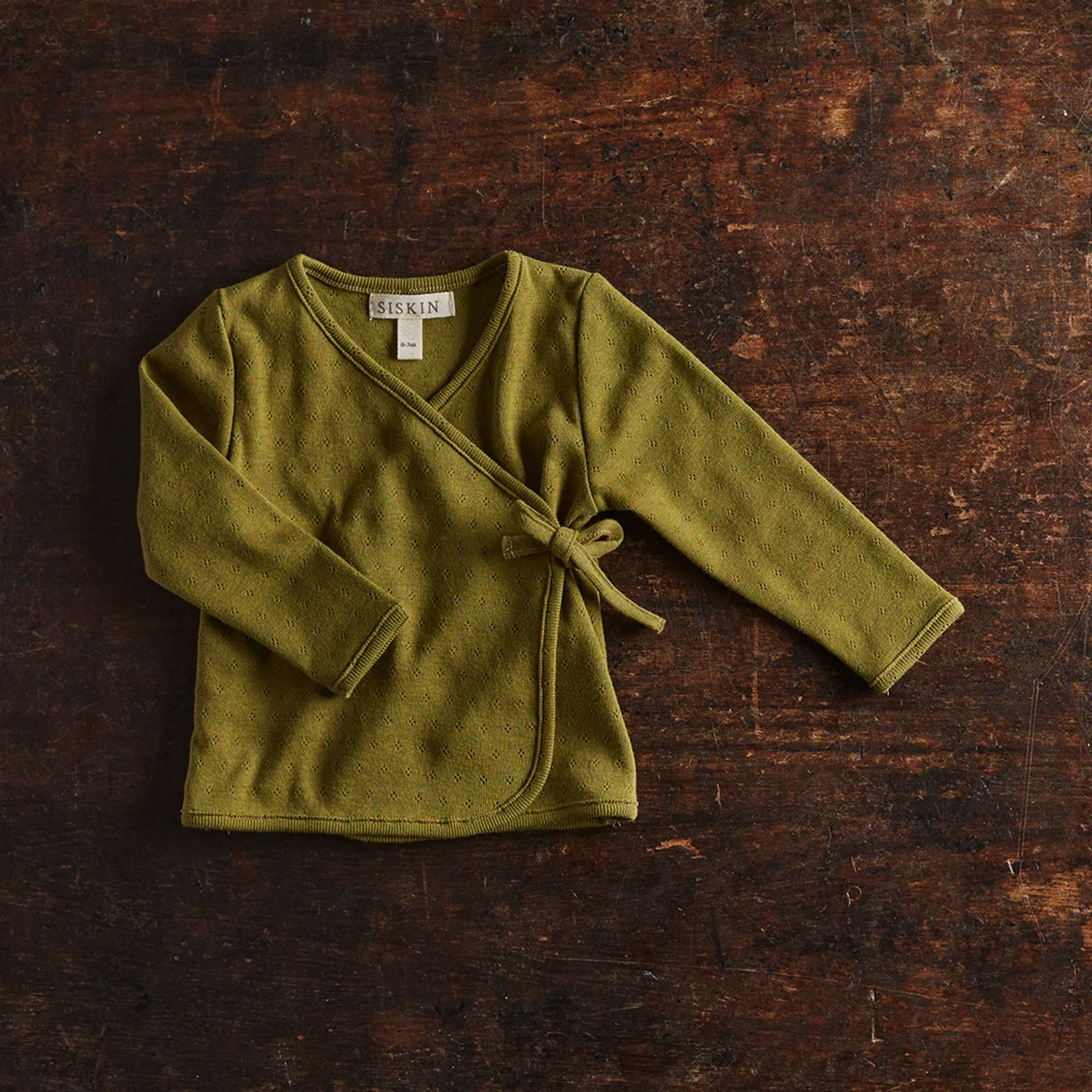 Caspius Baby Wrap Top - Cotton Pointelle - Olive - Image 2