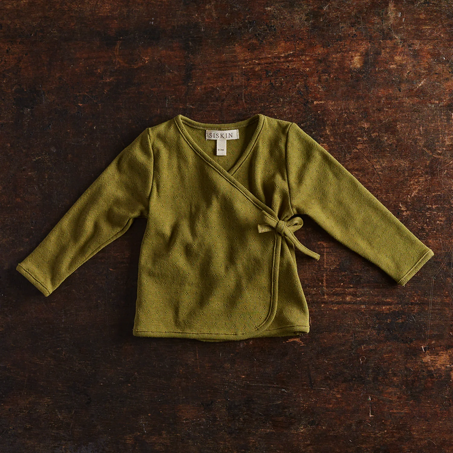 Caspius Baby Wrap Top - Cotton Pointelle - Olive - Image 3