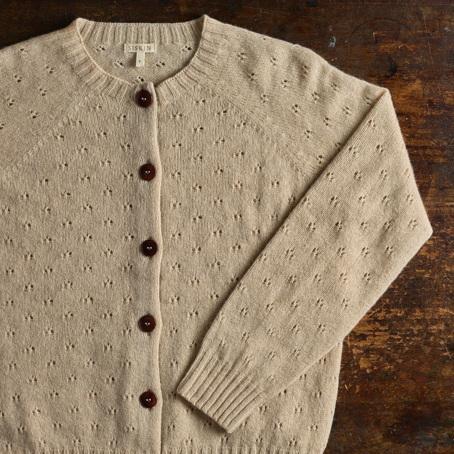 Cloud Women’s Pointelle Cardigan - Superfine Lambswool - Oat - Image 3