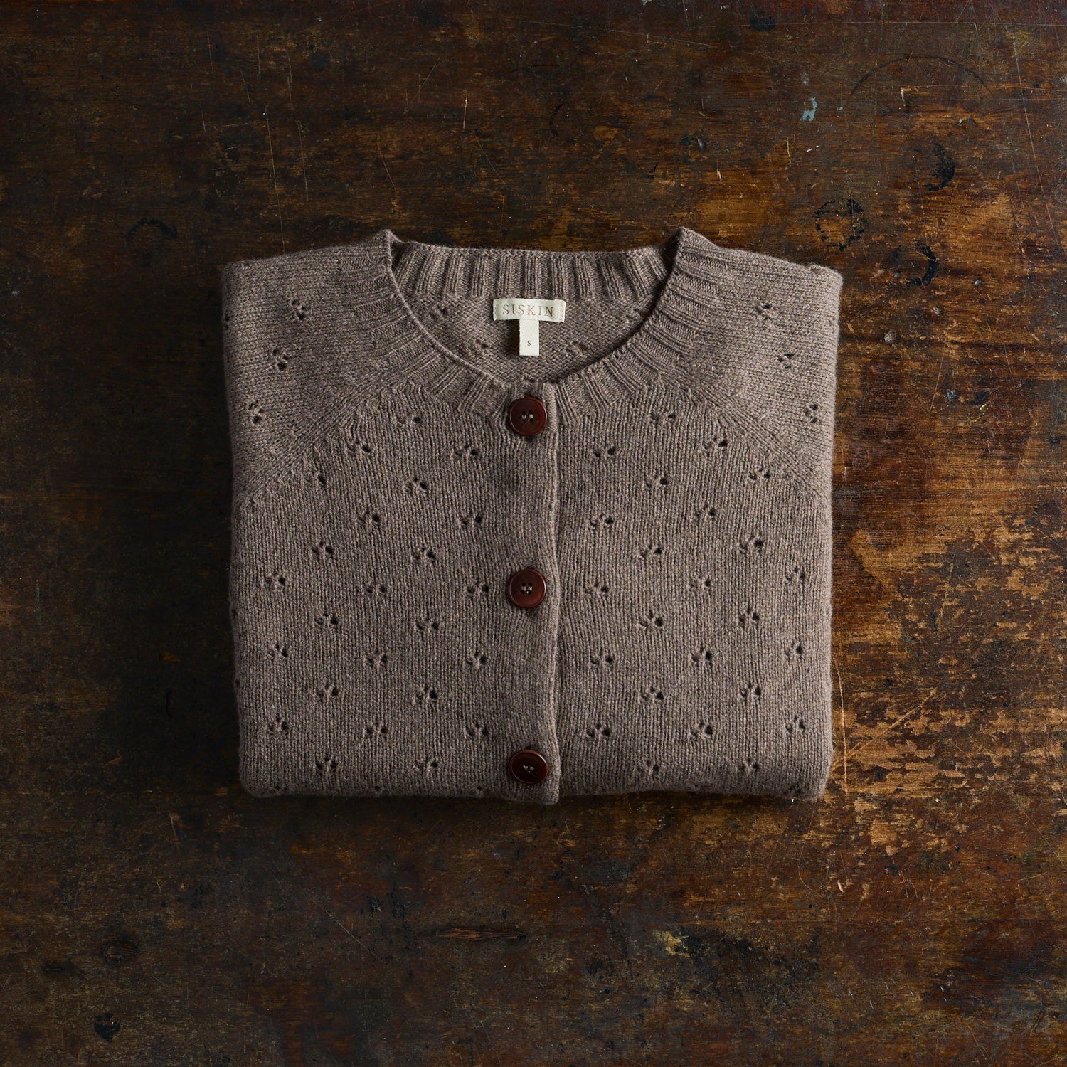 Cloud Women’s Pointelle Cardigan - Superfine Lambswool - Timber