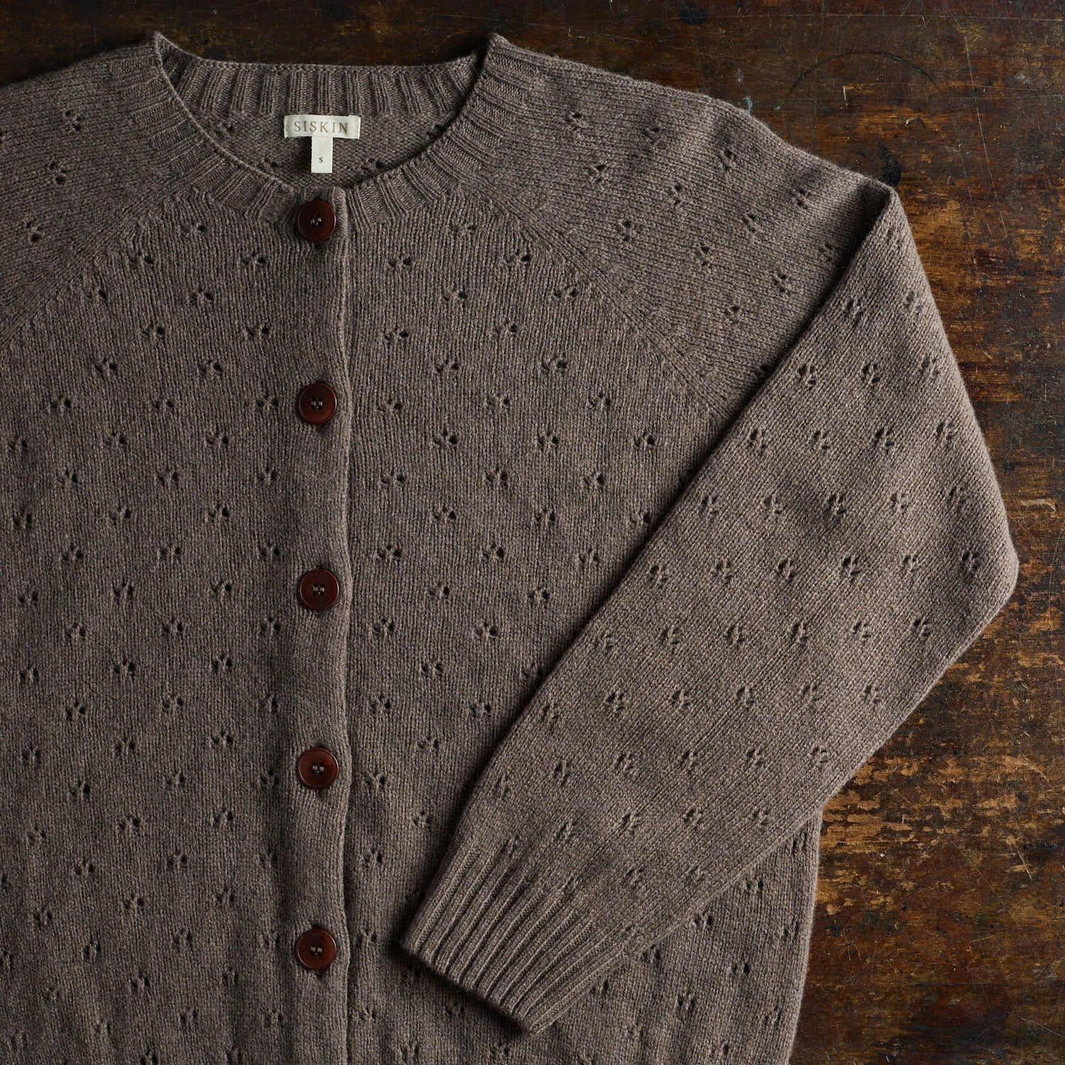 Cloud Women’s Pointelle Cardigan - Superfine Lambswool - Timber - Image 3