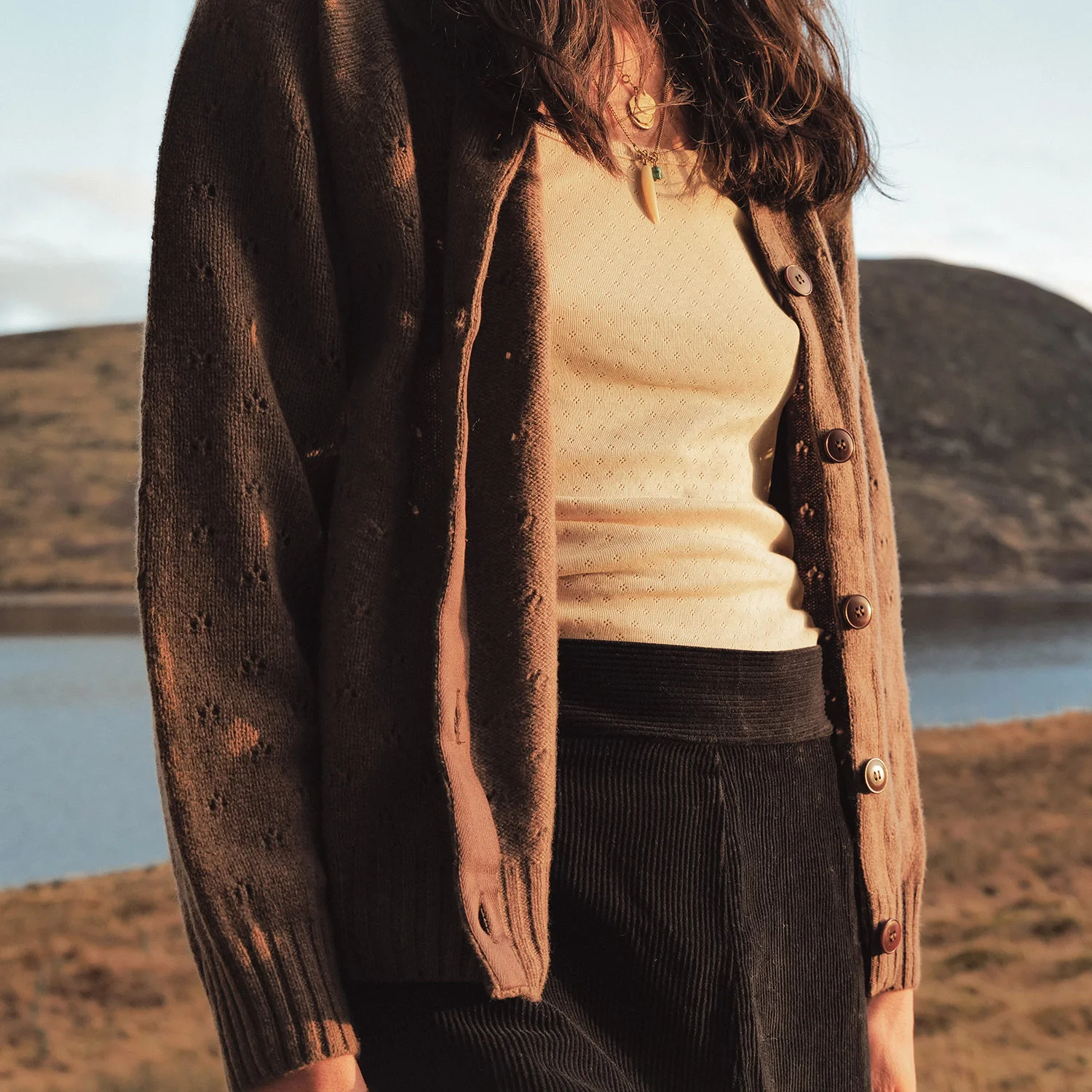 Cloud Women’s Pointelle Cardigan - Superfine Lambswool - Timber - Image 4