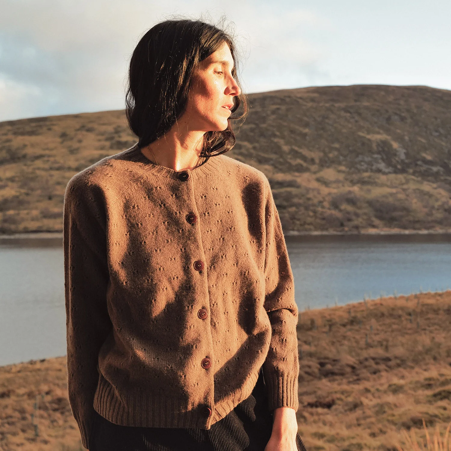 Cloud Women’s Pointelle Cardigan - Superfine Lambswool - Timber - Image 5