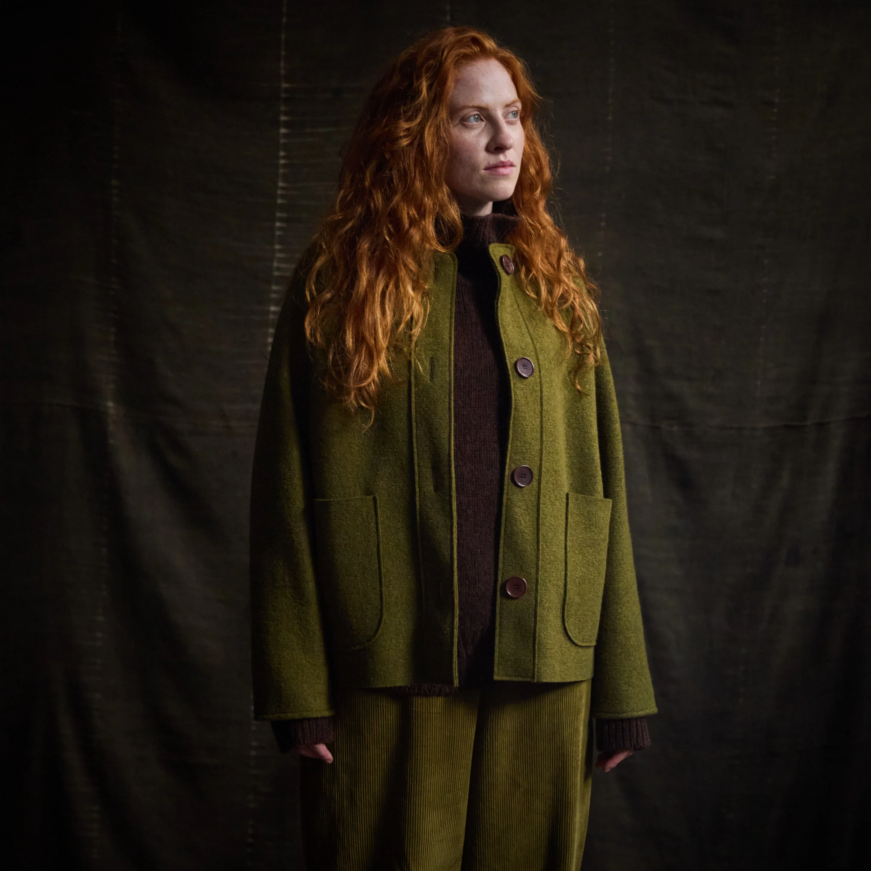 Creek Women's Jacket - Boiled Merino Wool - Seaweed - Image 3