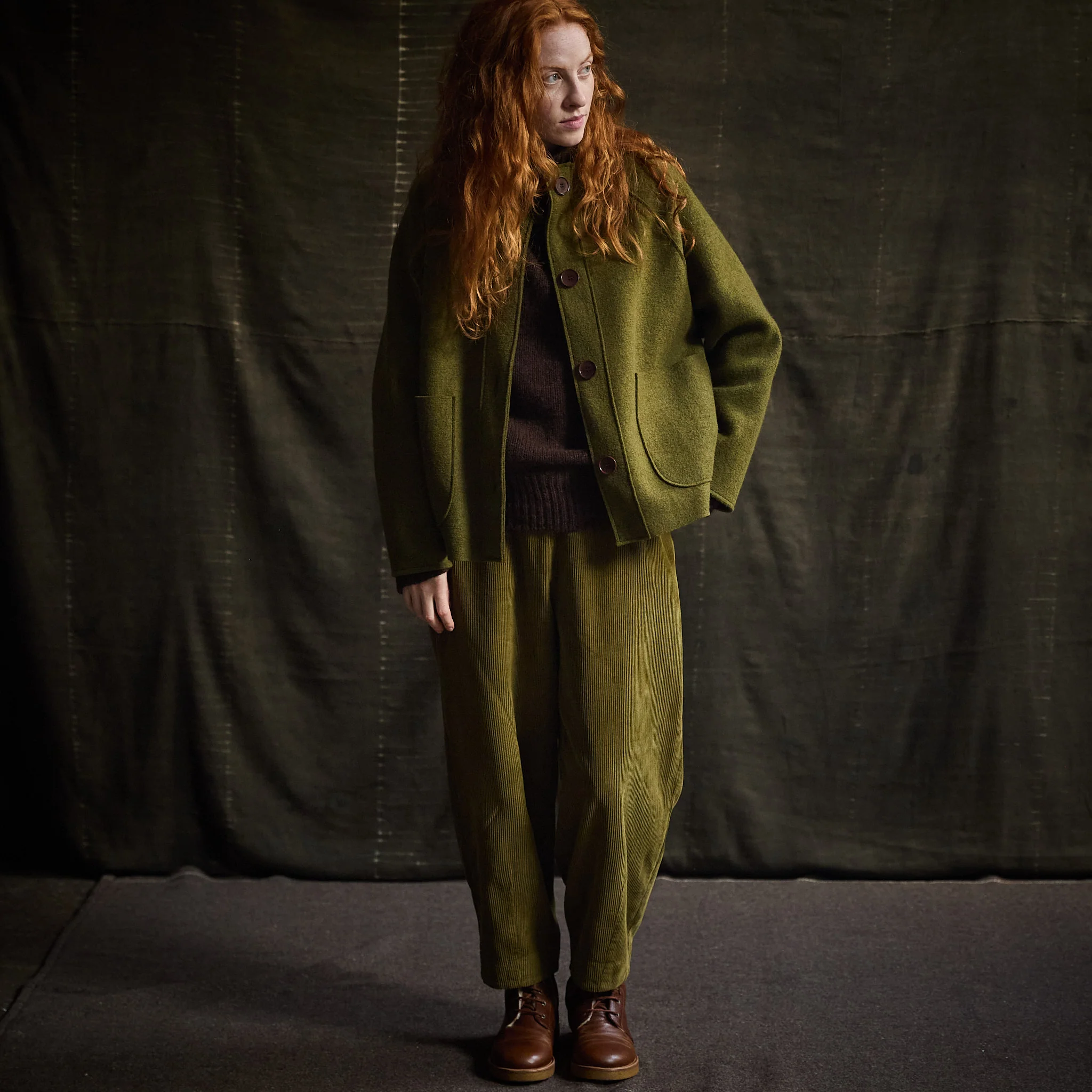 Creek Women's Jacket - Boiled Merino Wool - Seaweed - Image 4