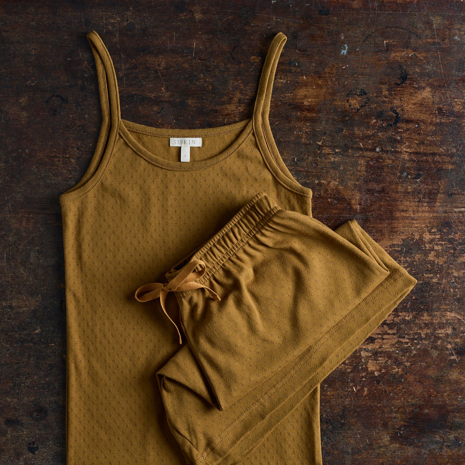 Cygnus Top & Lapwing Shorts Women’s Set - Cotton Pointelle - Copper