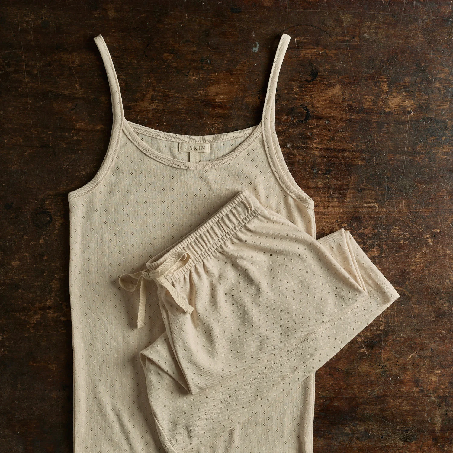 Cygnus Top & Lapwing Shorts Women’s Set - Cotton Pointelle - Shell