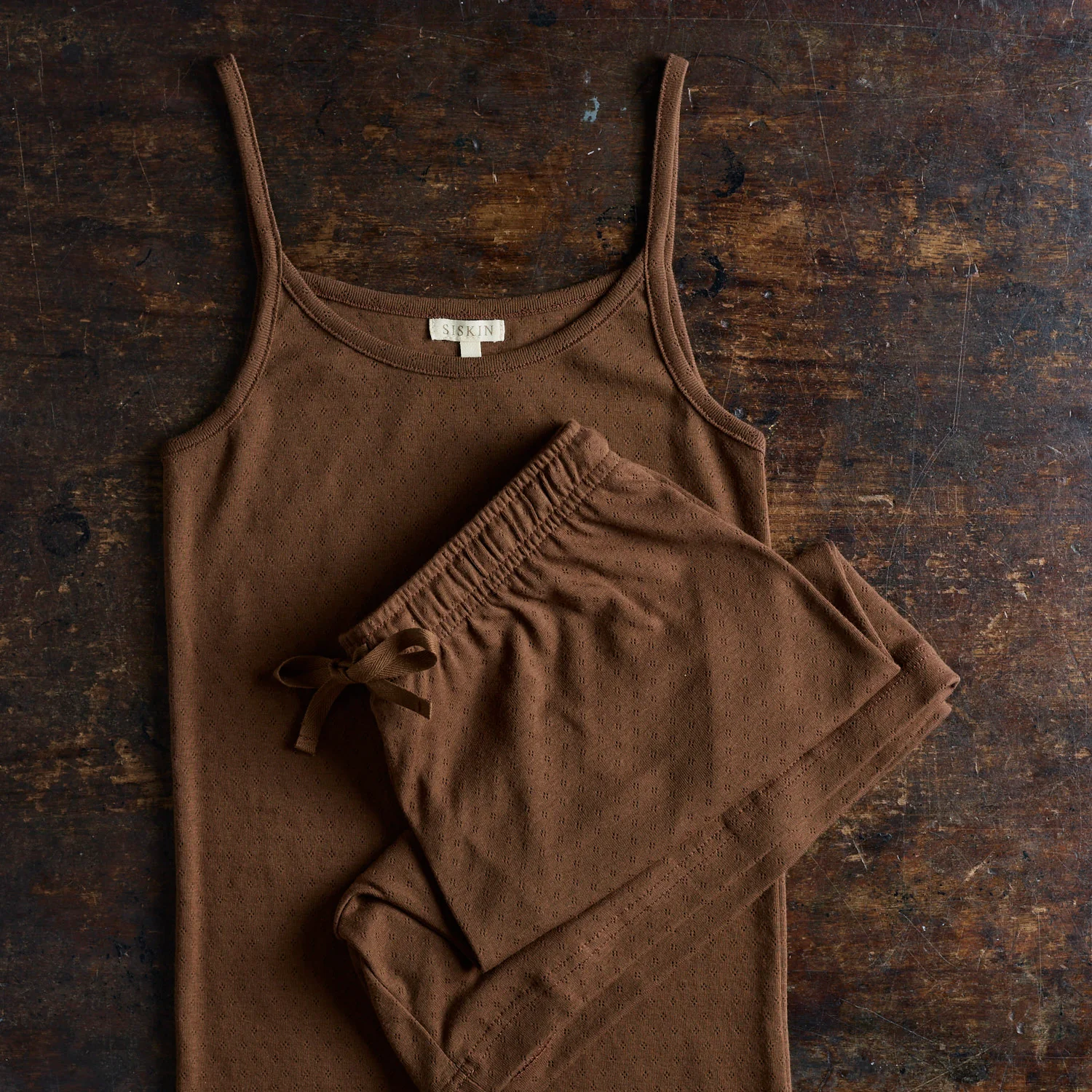 Cygnus Top & Lapwing Shorts Women’s Set - Cotton Pointelle - Squirrel