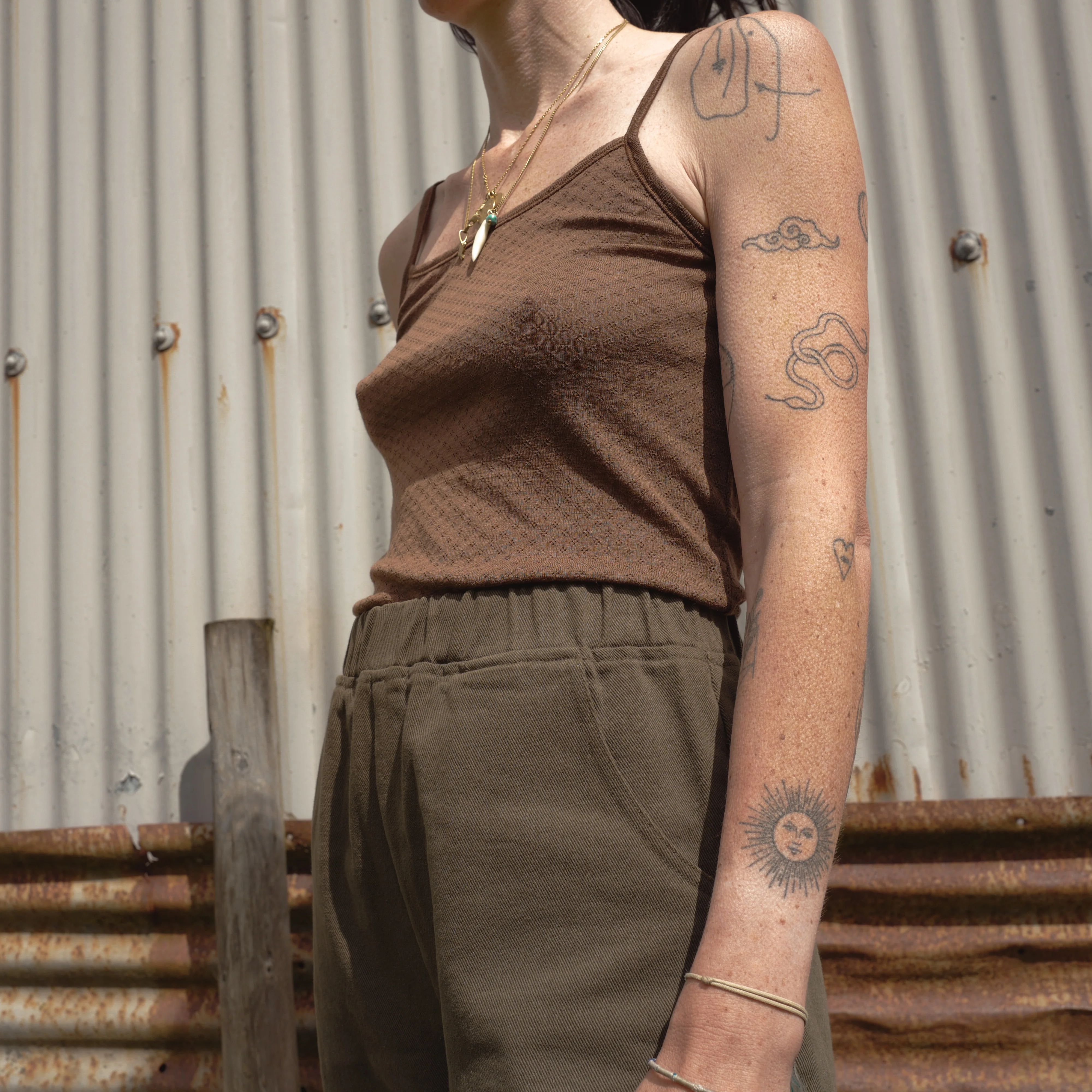 Cygnus Women's Top - Wool/Silk Pointelle - Pecan - Image 2