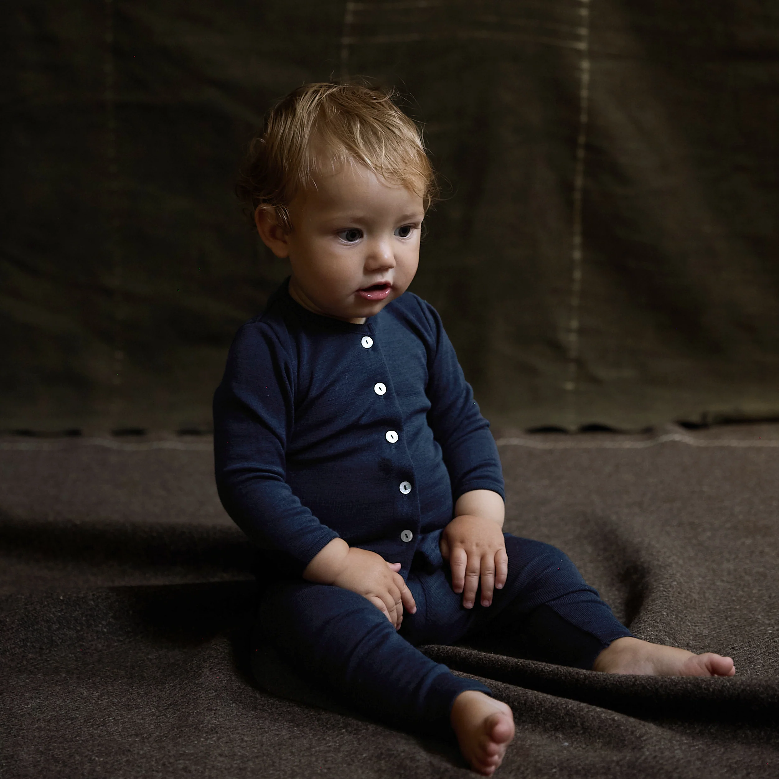 Dove Baby Cardigan - Merino Wool & Silk - Night Ocean