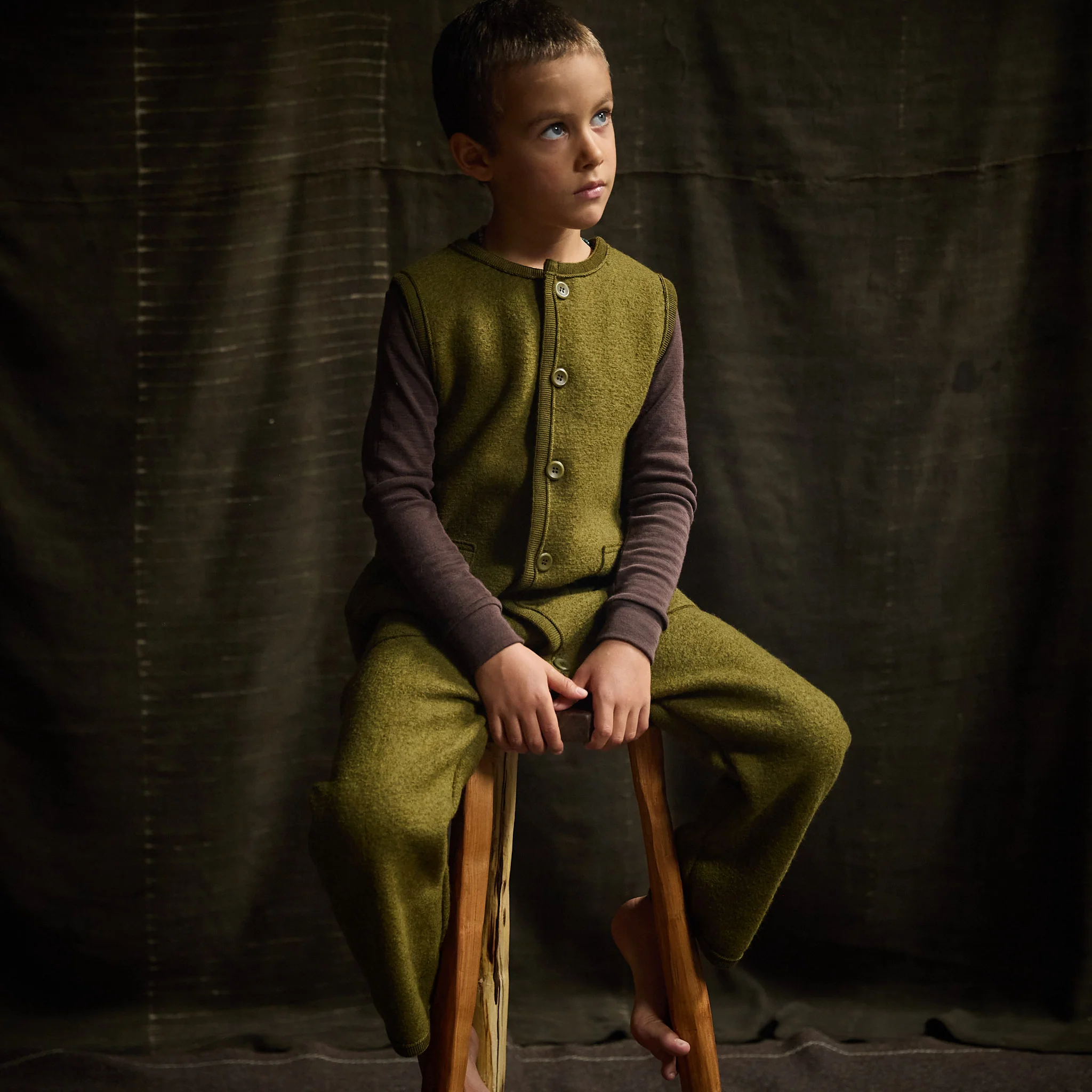 Earth Kids Playsuit - Boiled Merino Wool - Seaweed