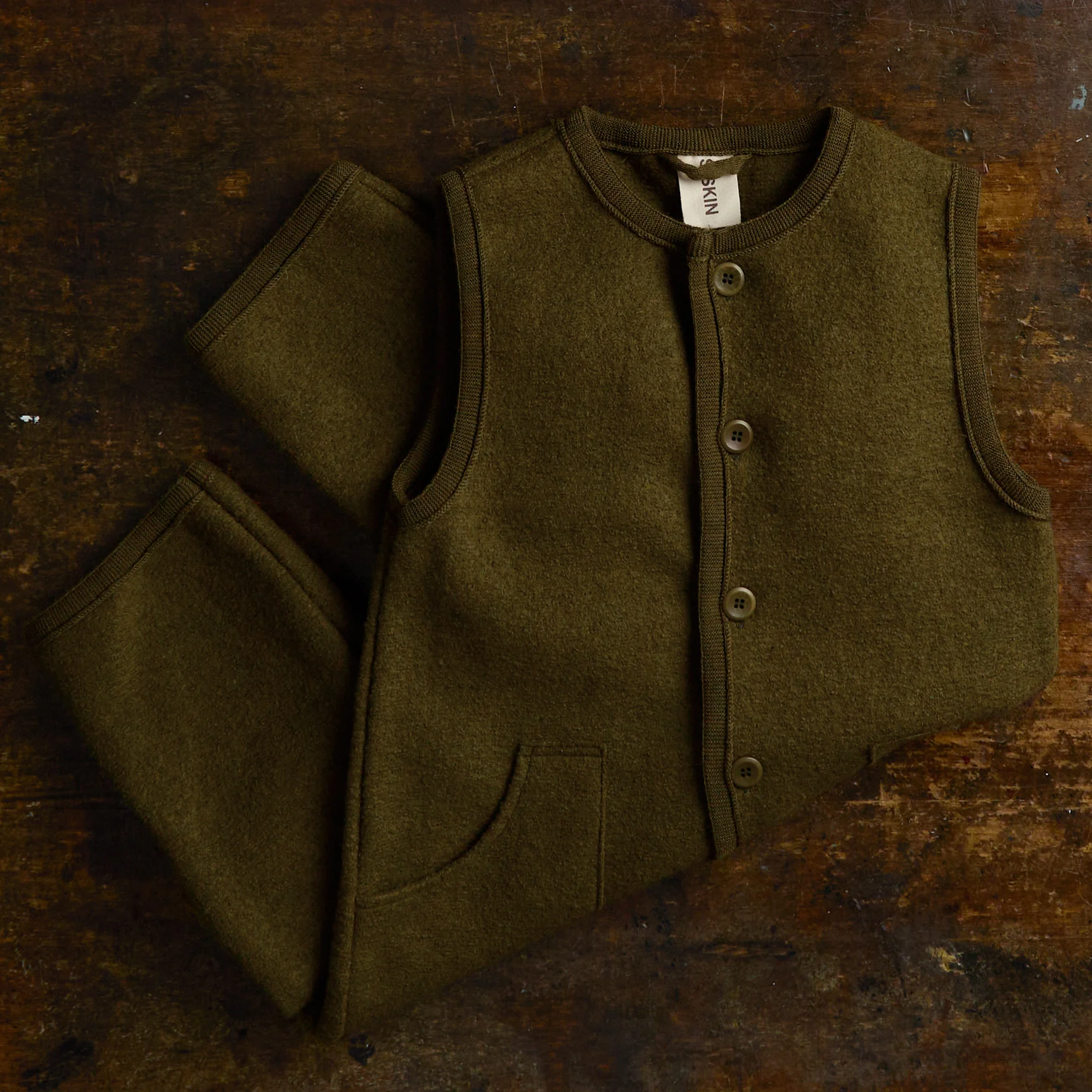 Earth Kids Playsuit - Boiled Merino Wool - Seaweed - Image 2