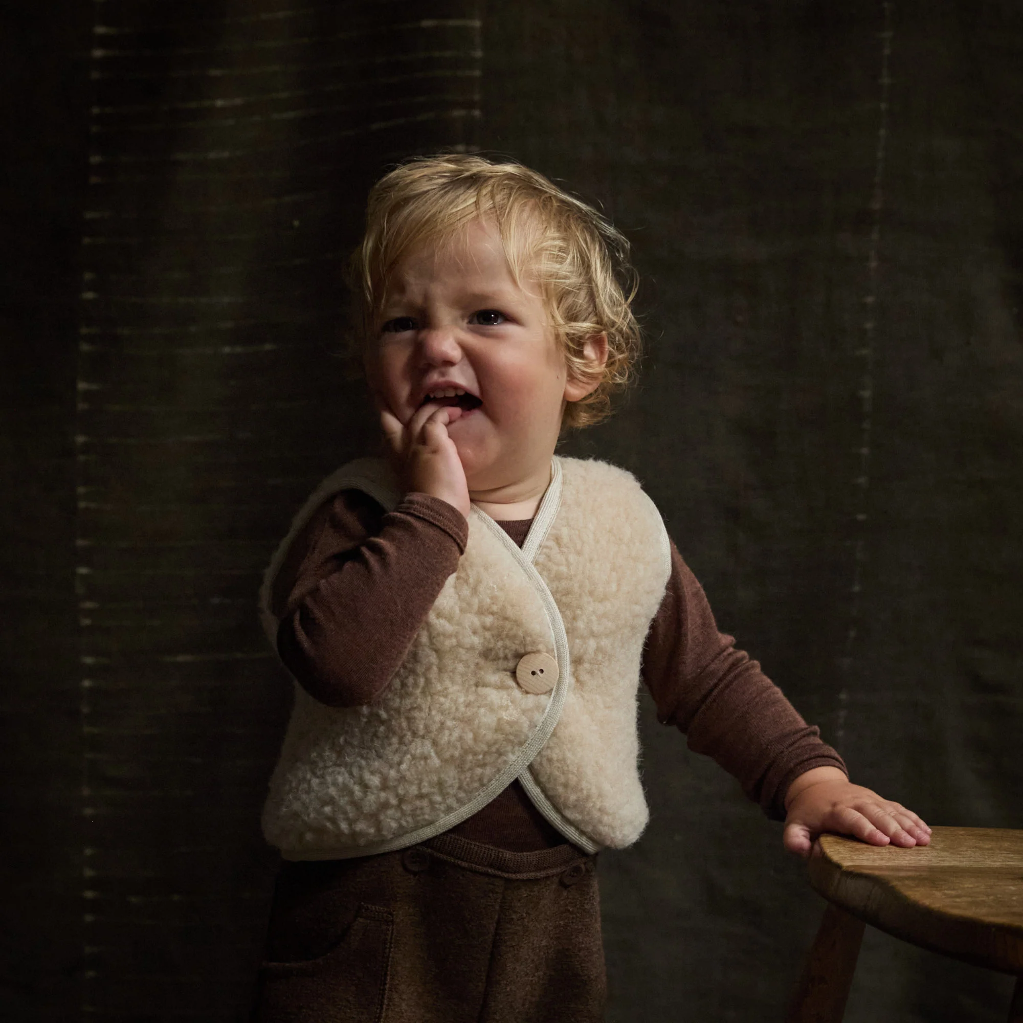 Fawn Baby Vest - Wool Teddy Fleece - Oatmeal - Image 2