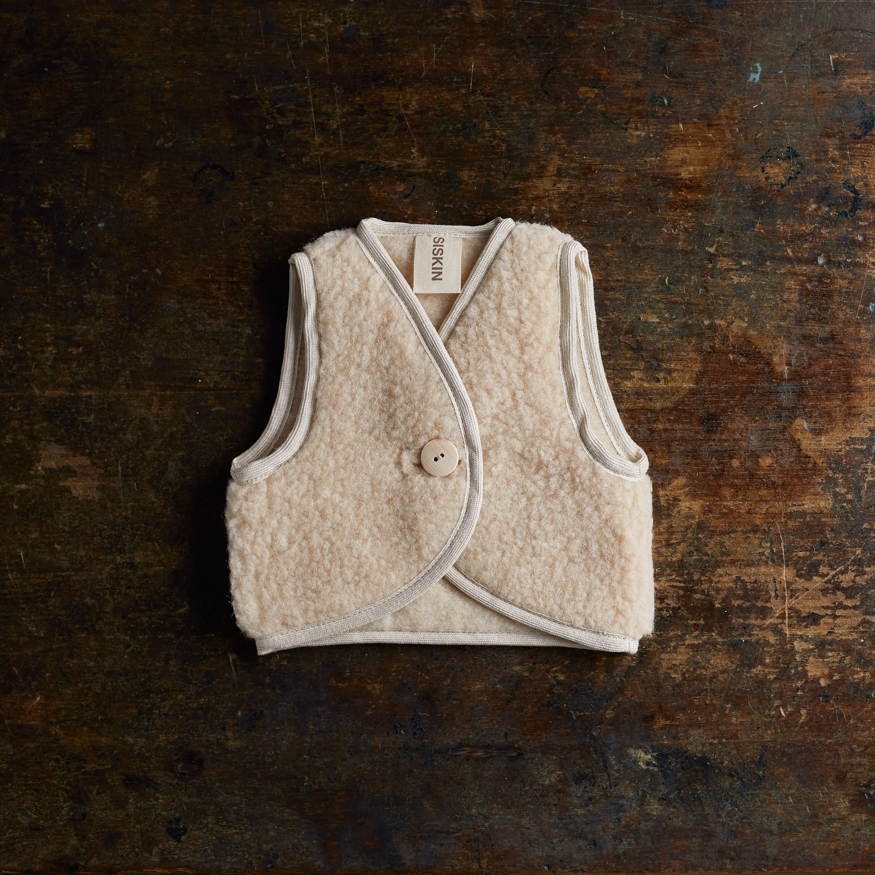 Fawn Baby Vest - Wool Teddy Fleece - Oatmeal - Image 3