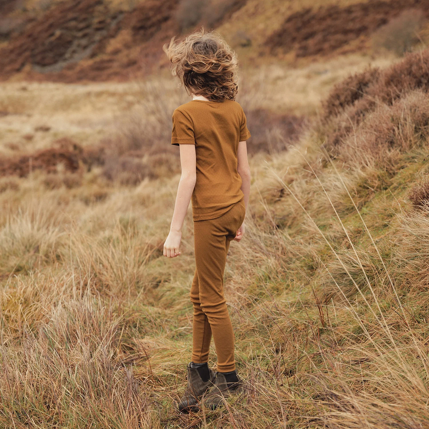 Finch Kids Leggings - Cotton Pointelle - Copper - Image 2