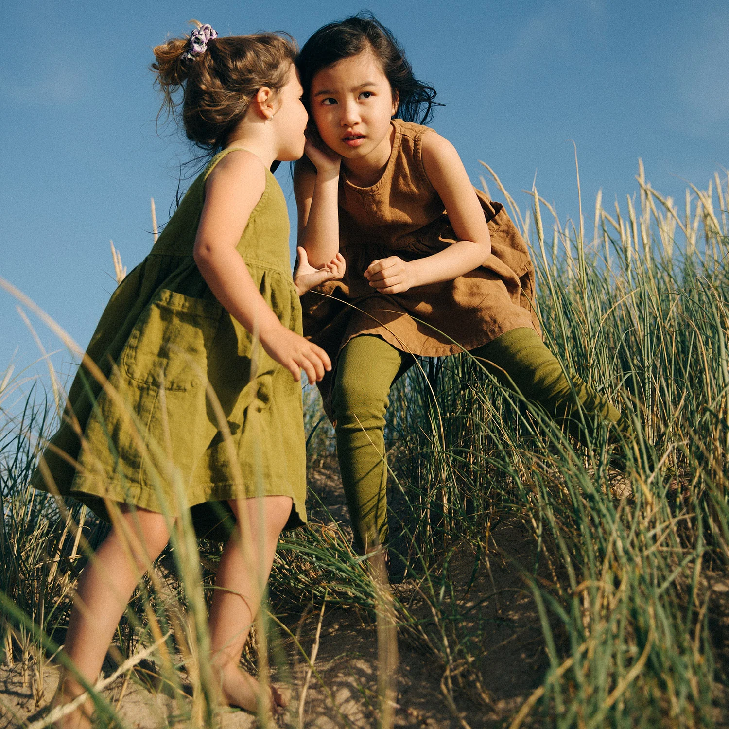 Finch Kids Leggings - Cotton Pointelle - Olive - Image 9
