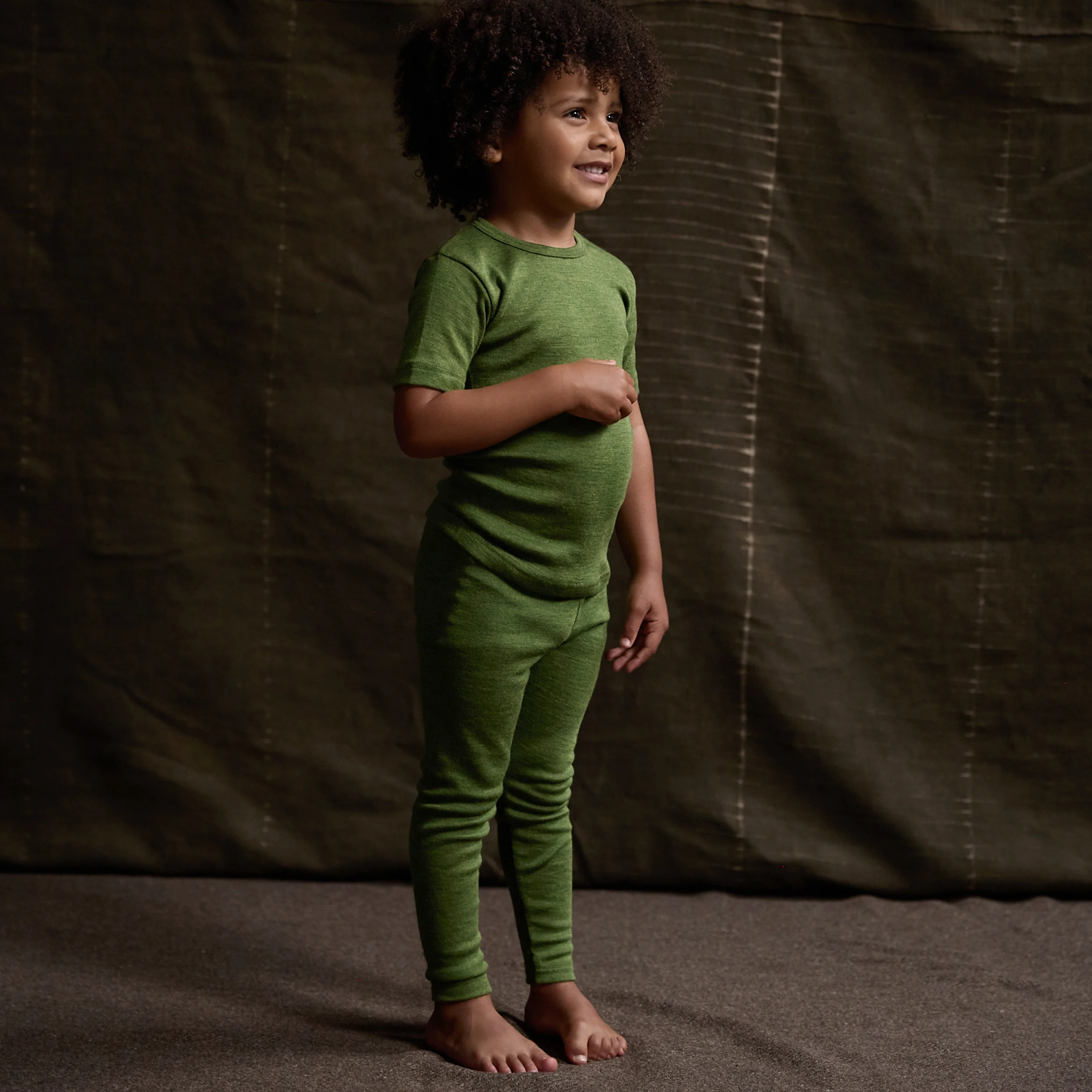 Finch Kids Leggings - Merino Wool & Silk - Forest - Image 2