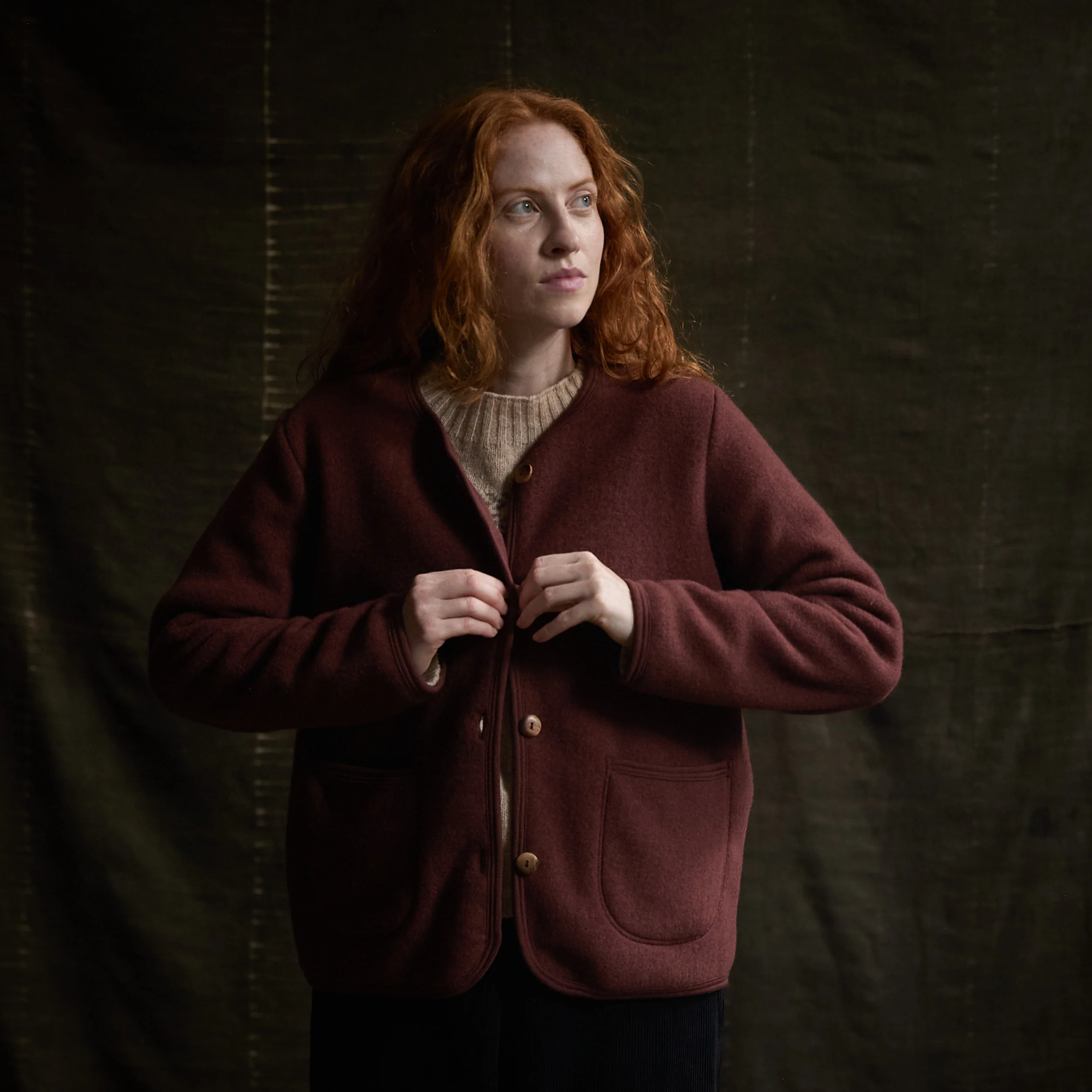 Harrier Women’s Jacket - Merino Wool Fleece - Fig - Image 2