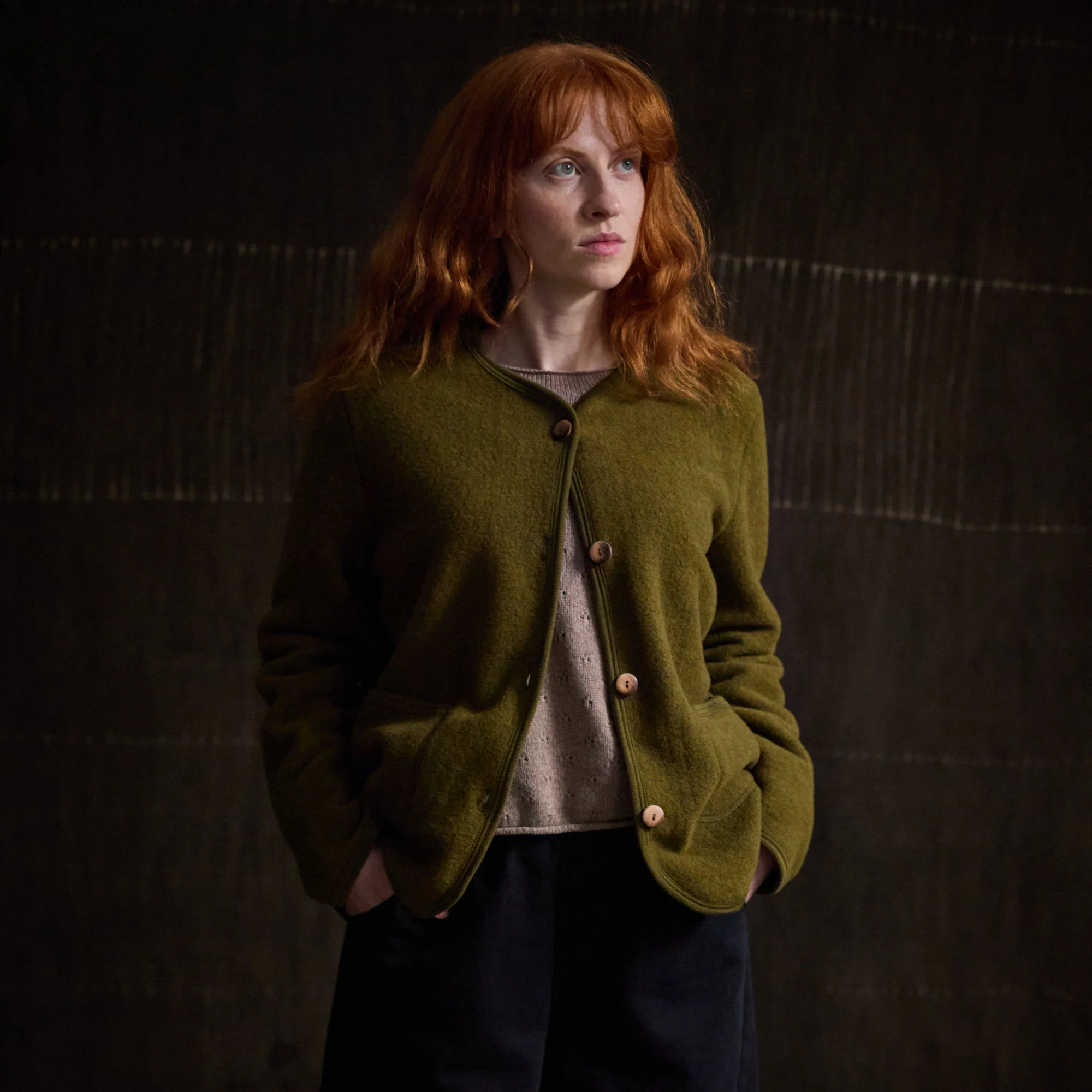 Harrier Women’s Jacket - Merino Wool Fleece - Seaweed - Image 2