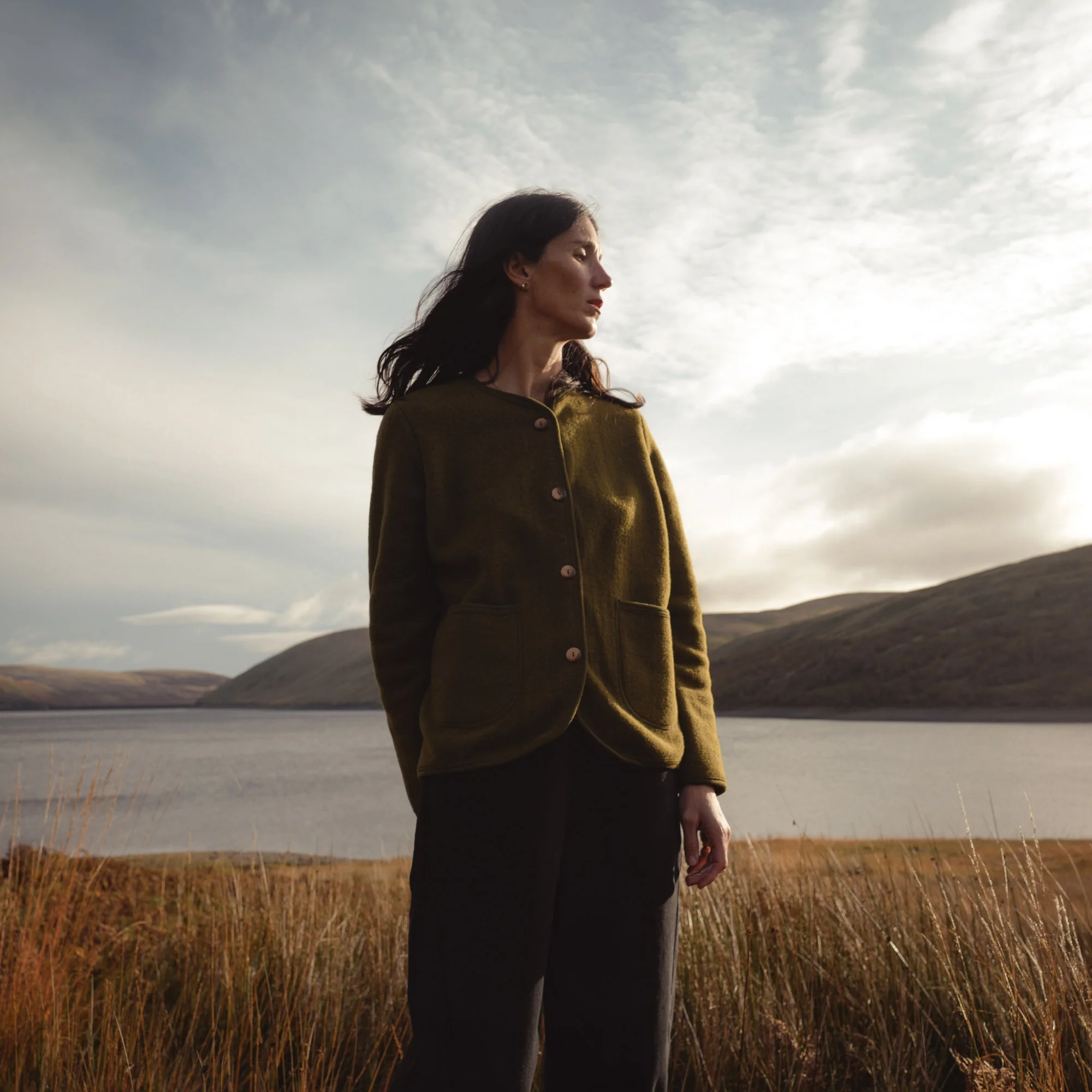 Harrier Women’s Jacket - Merino Wool Fleece - Seaweed - Image 4