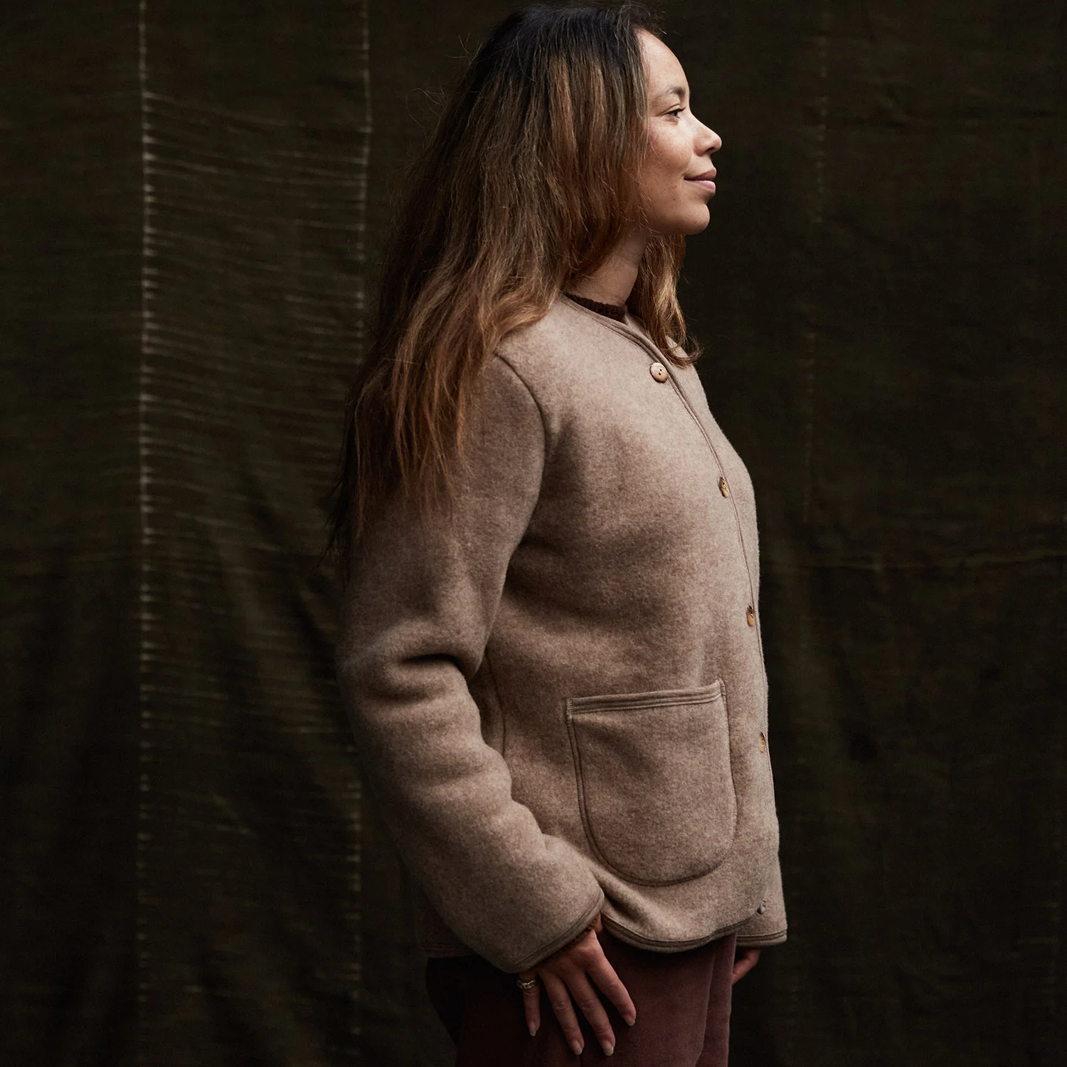 Harrier Women's Jacket - Merino Wool Fleece - Driftwood - Image 7