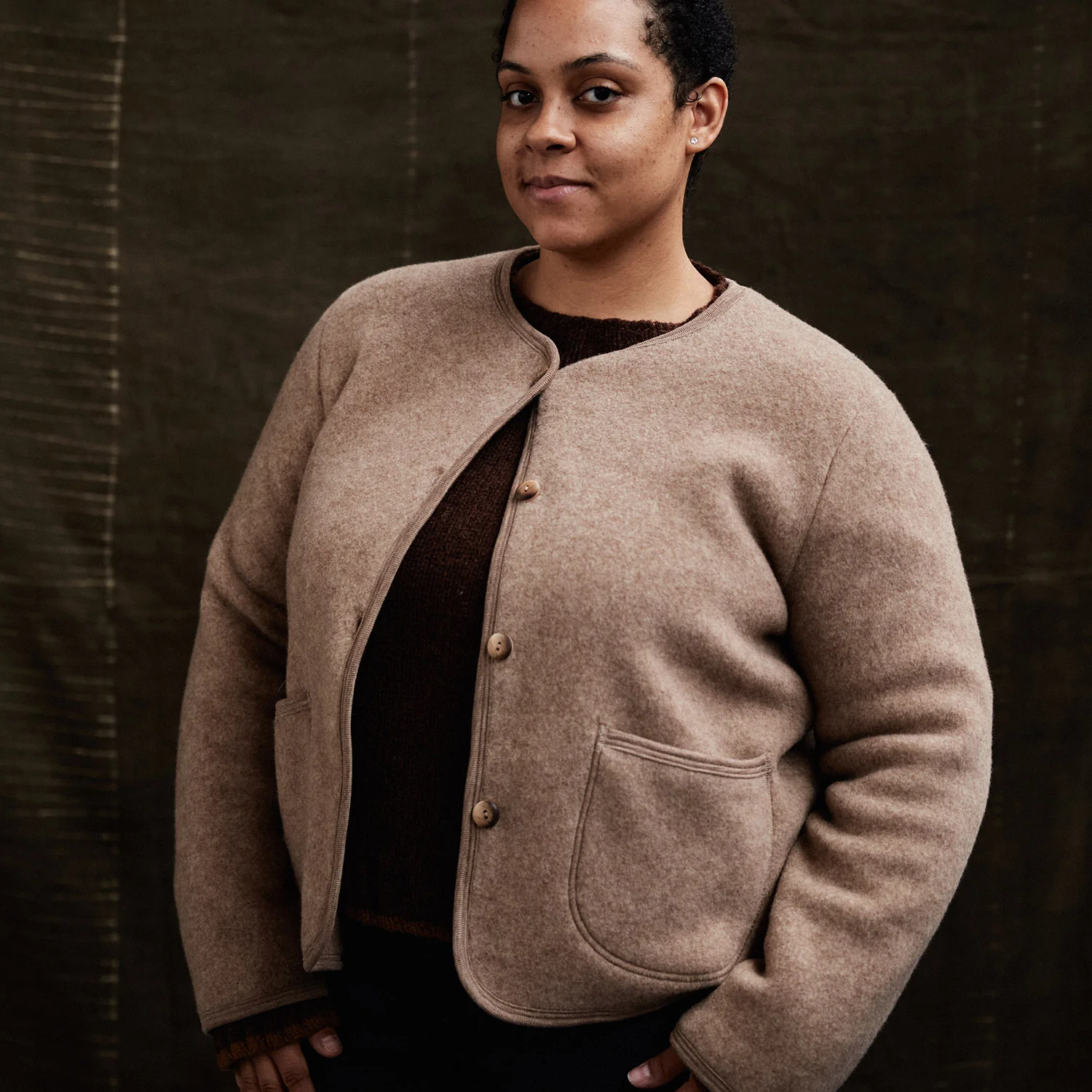 Harrier Women's Jacket - Merino Wool Fleece - Driftwood - Image 9