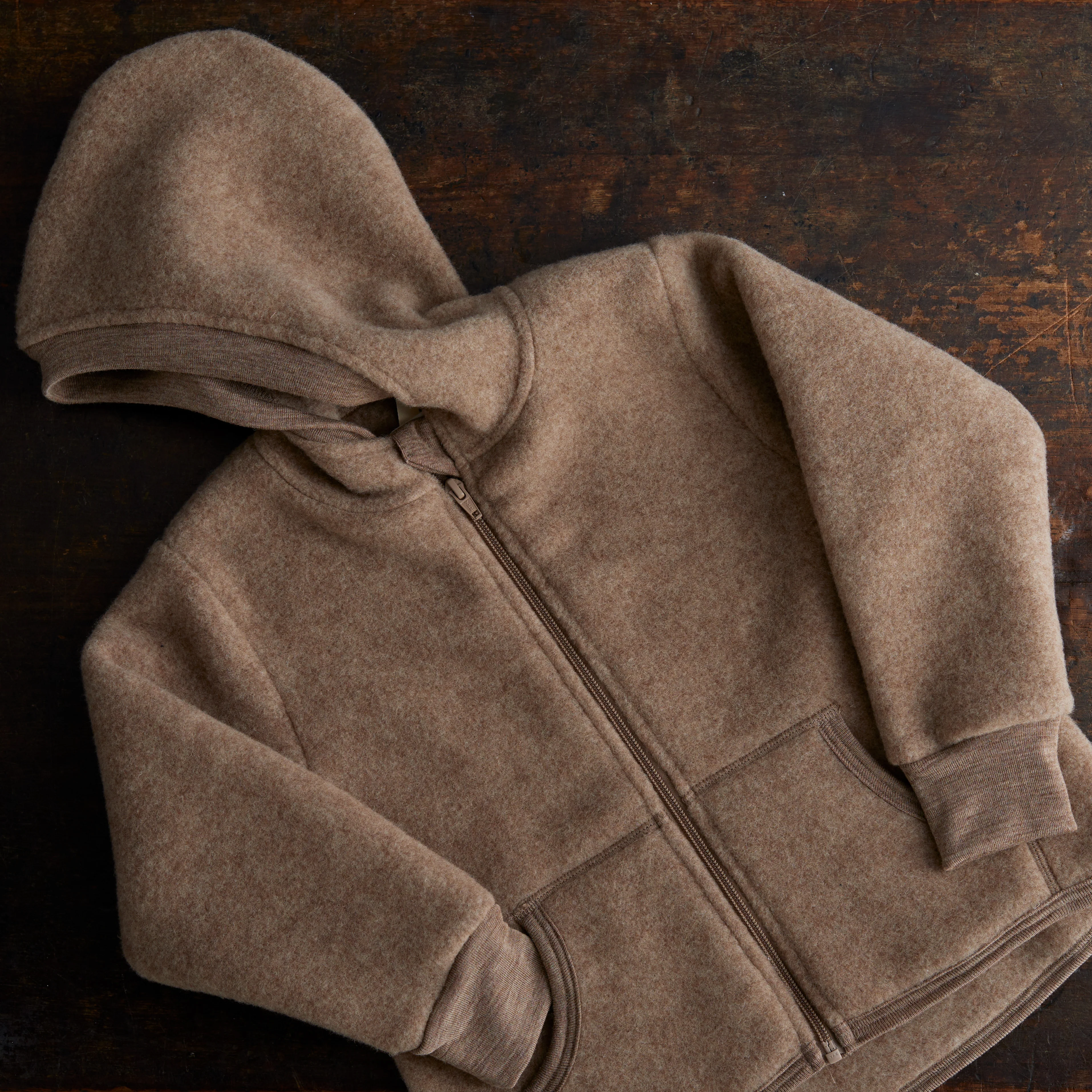 Hawk Kids Jacket - Merino Wool Fleece - Driftwood - Image 3